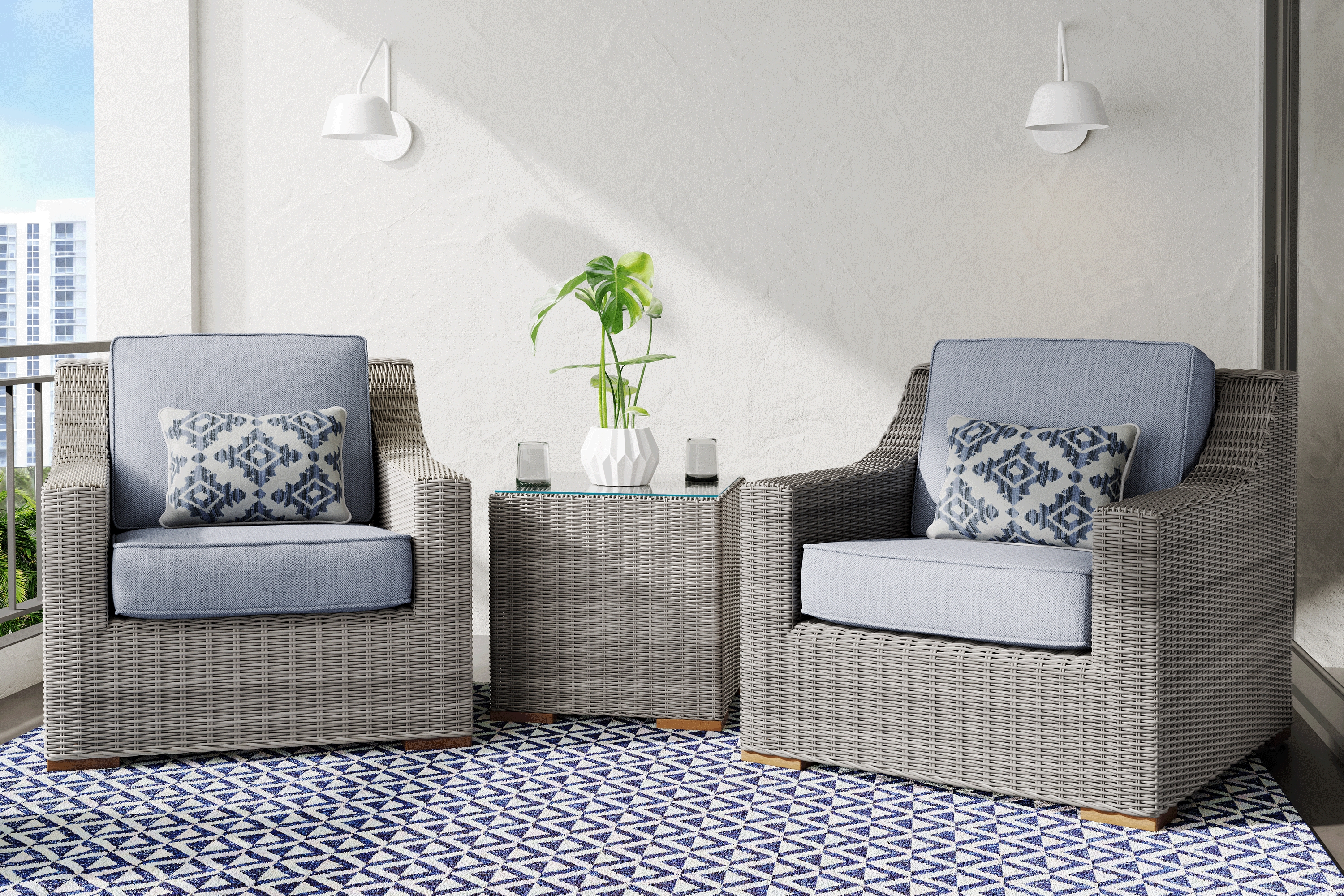 Patmos Gray 3 Pc Outdoor Seating Set with Steel Cushions - Thumbnail - Image 1