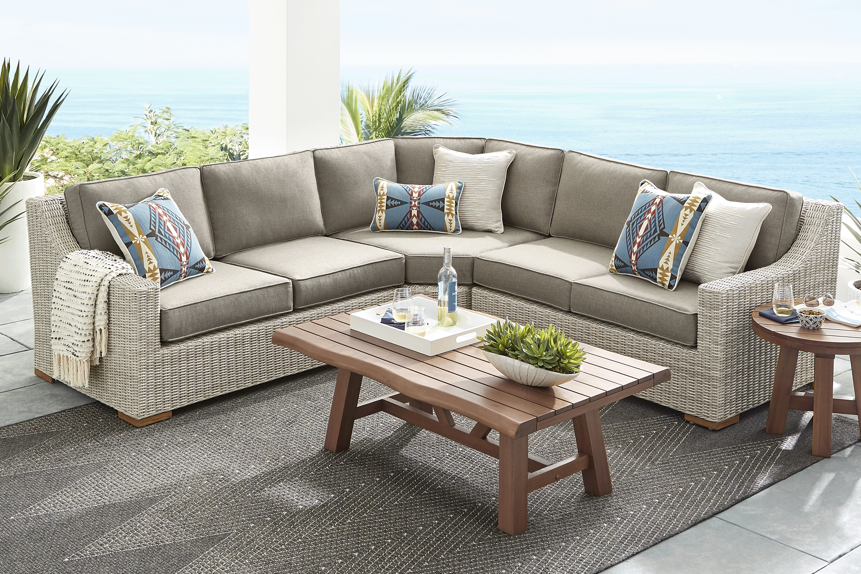 Patmos Gray 3 Pc Outdoor Sectional with Mushroom Cushions - Thumbnail - Image 2