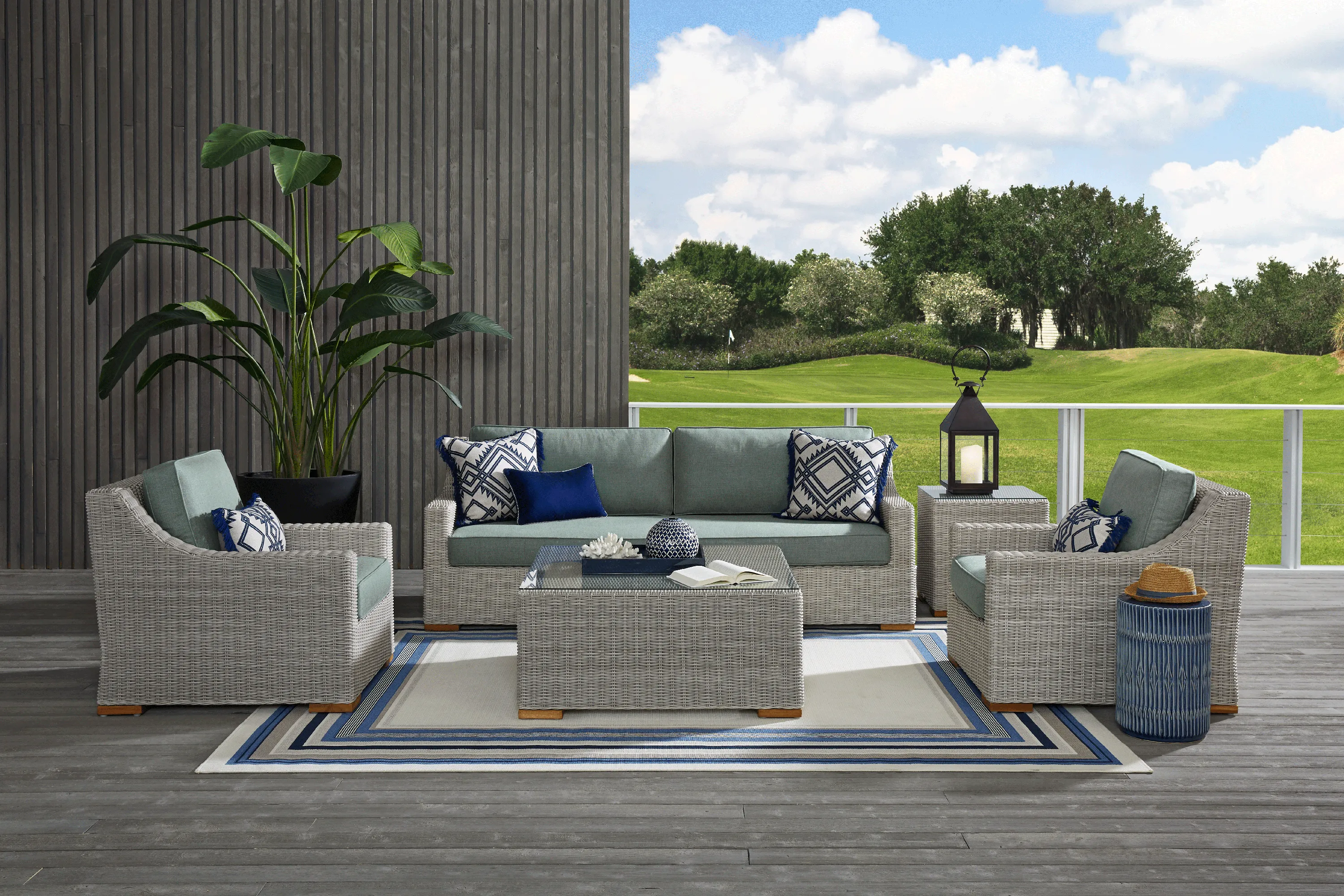 Patmos Gray 4 Pc Outdoor Seating Set with Moss Cushions - Thumbnail - Image 1