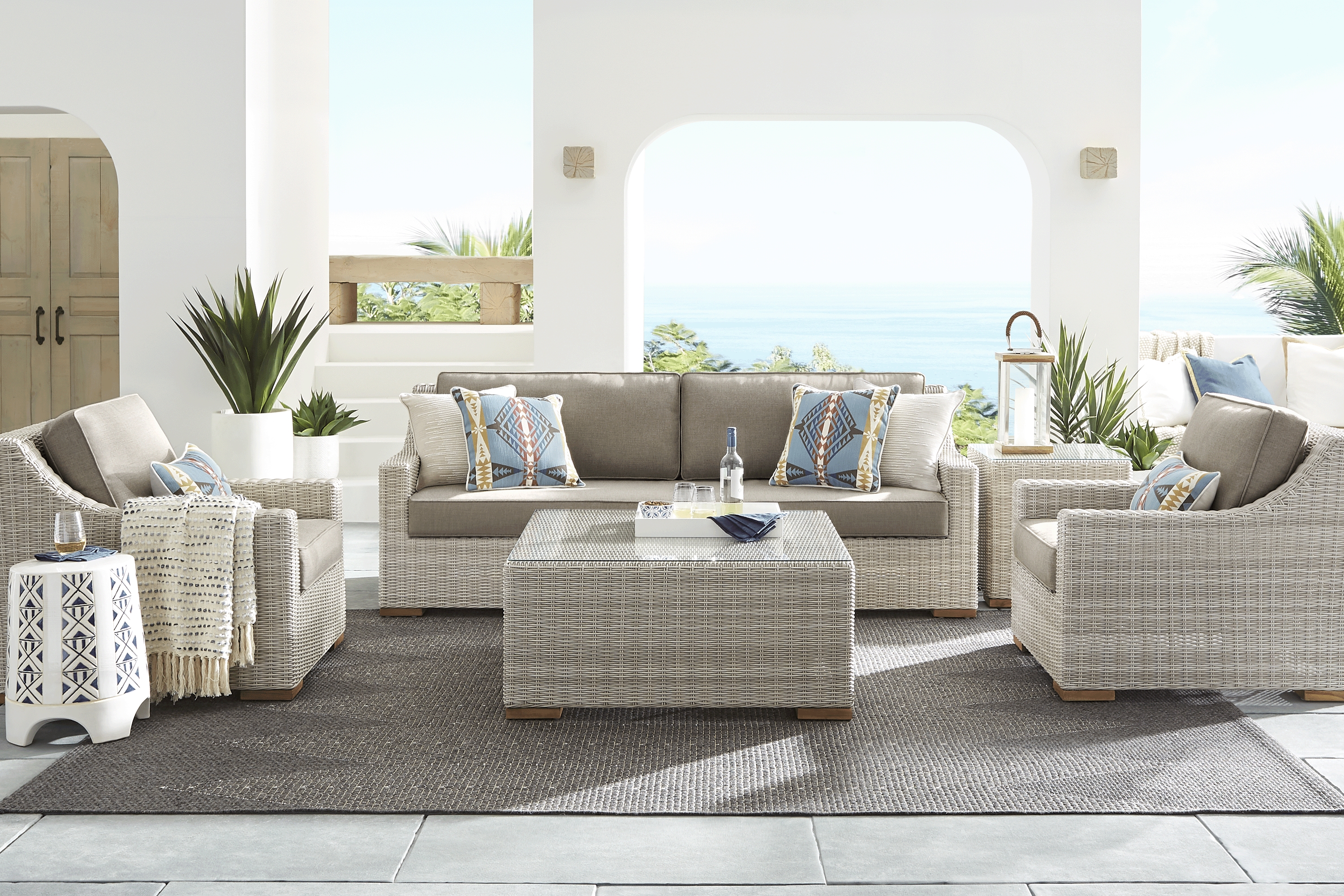Patmos Gray 4 Pc Outdoor Sofa Seating Set with Mushroom Cushions - Thumbnail - Image 1