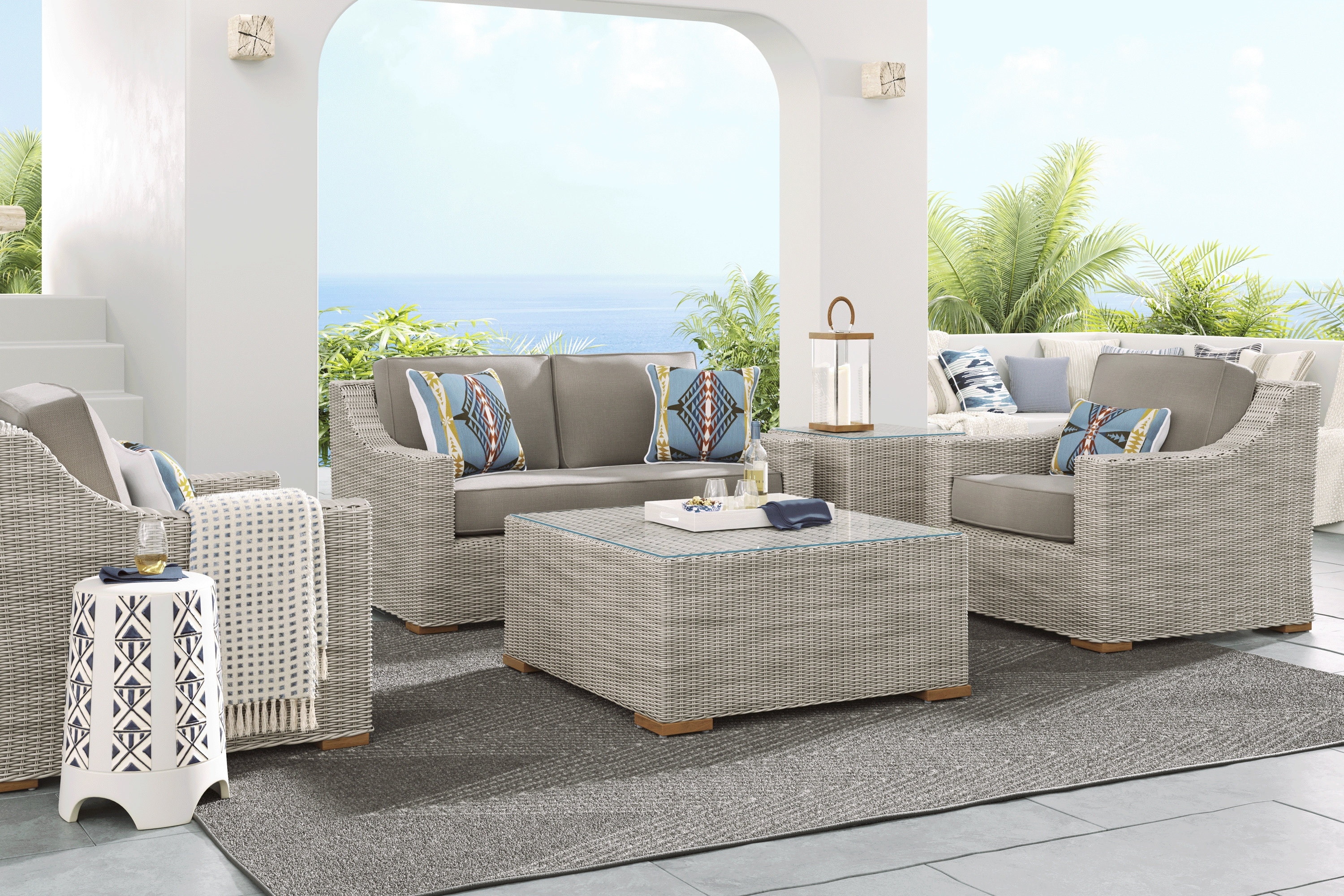Patmos Gray 4 Pc Outdoor Loveseat Seating Set with Mushroom Cushions - Thumbnail - Image 1