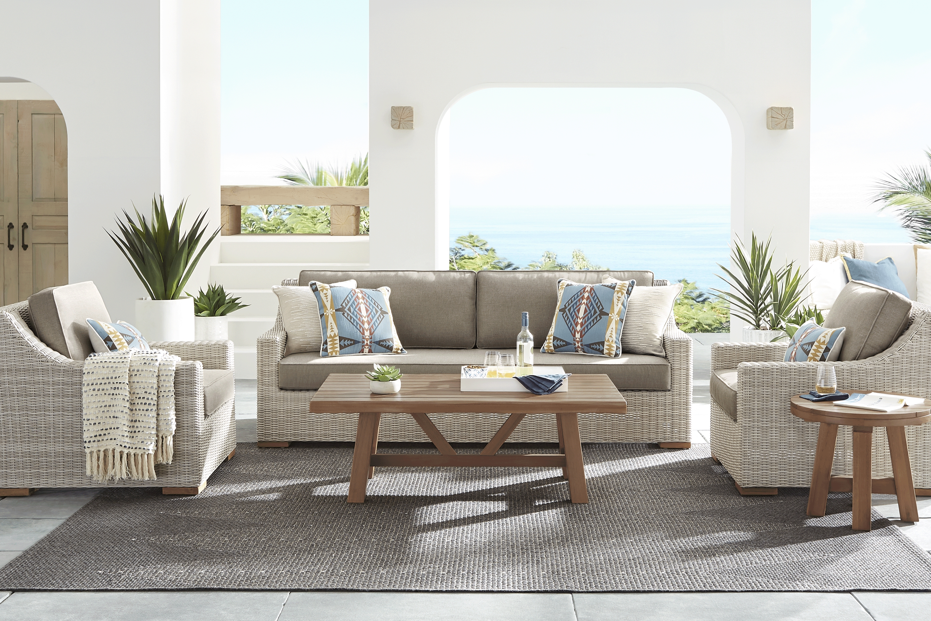 Patmos Gray 4 Pc Outdoor Sofa Seating Set with Mushroom Cushions - Thumbnail - Image 1