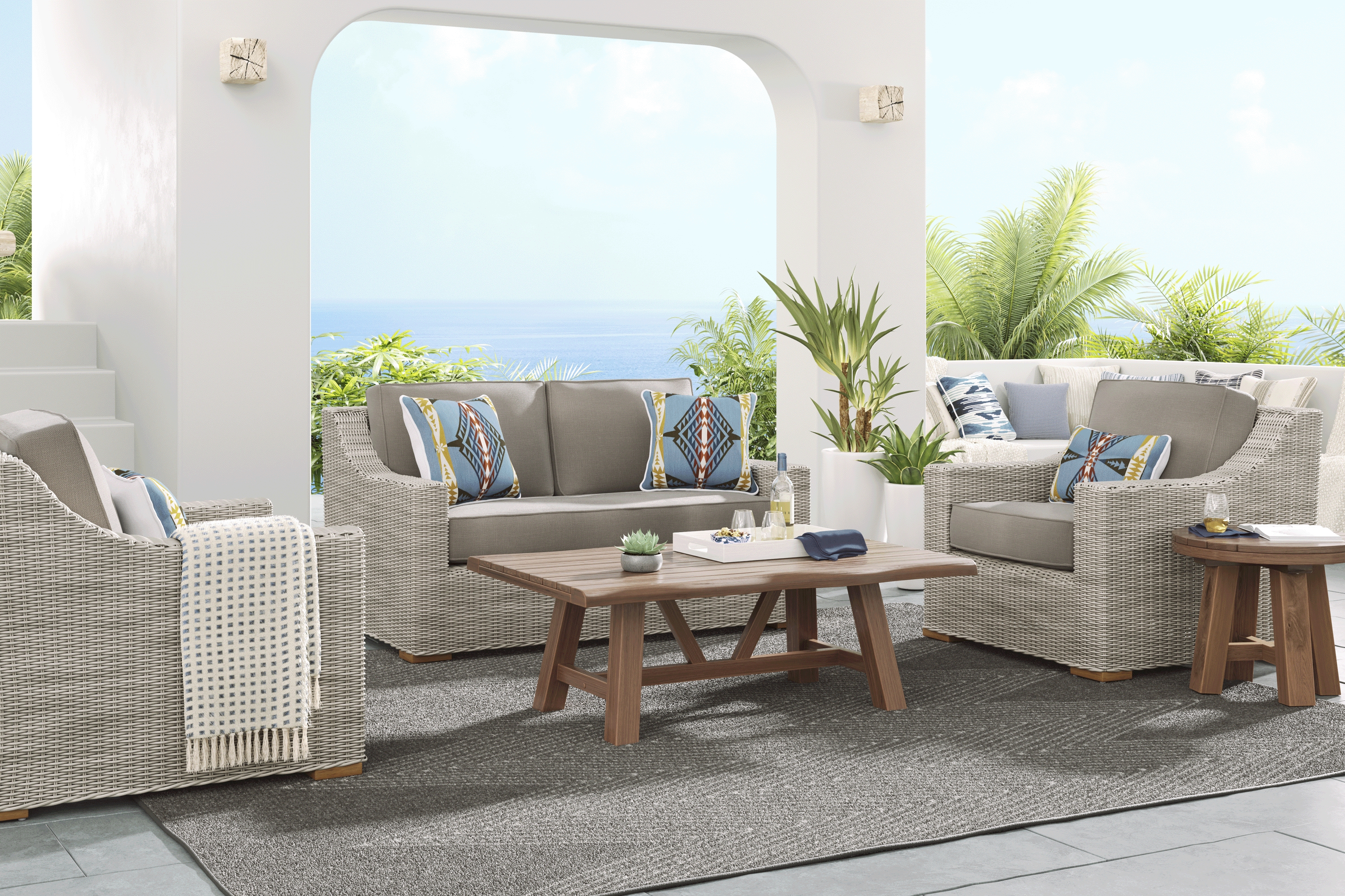 Patmos Gray 4 Pc Outdoor Loveseat Seating Set with Mushroom Cushions - Thumbnail - Image 1