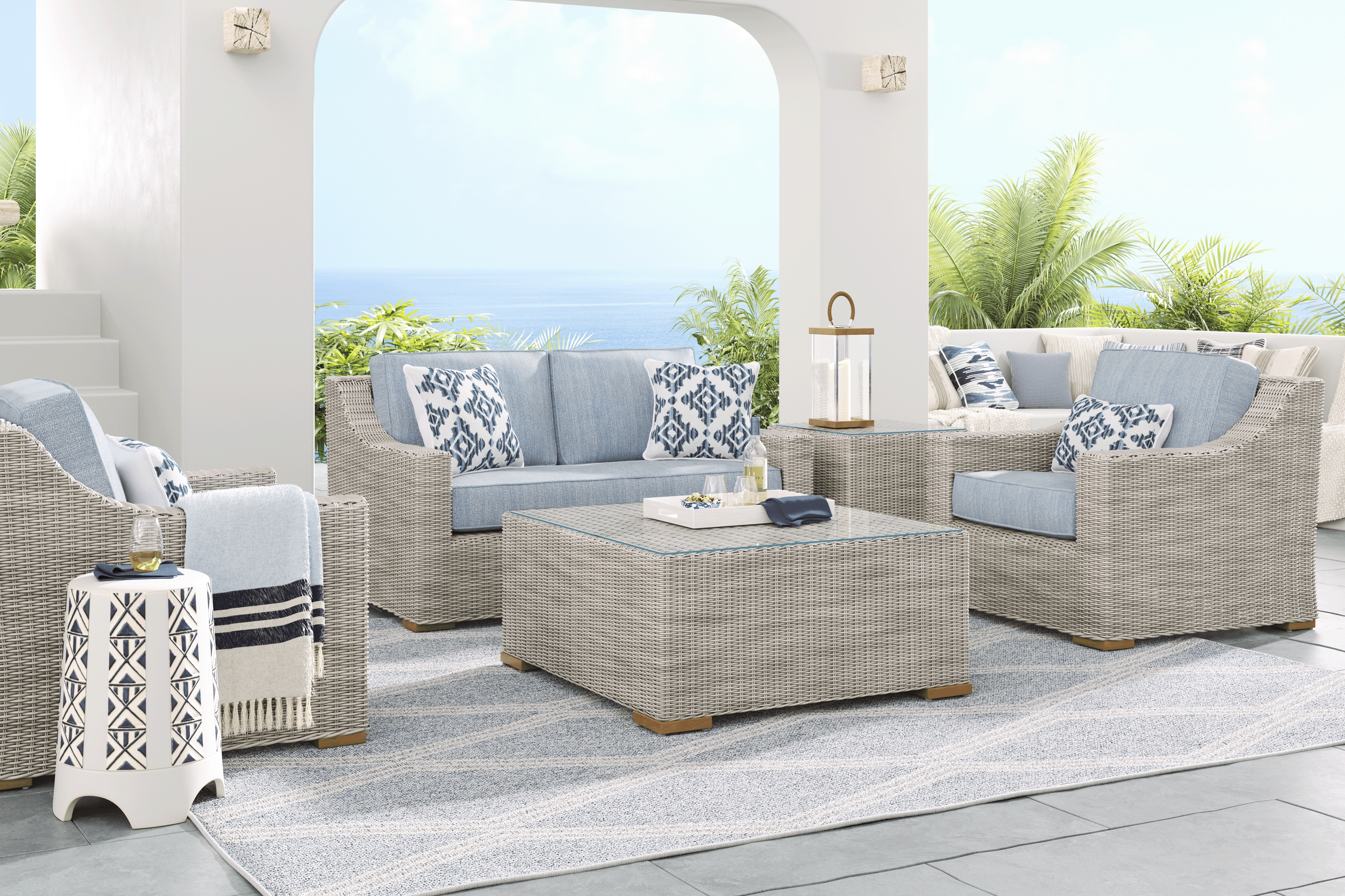 Patmos Gray 4 Pc Outdoor Loveseat Seating Set with Steel Cushions - Thumbnail - Image 1