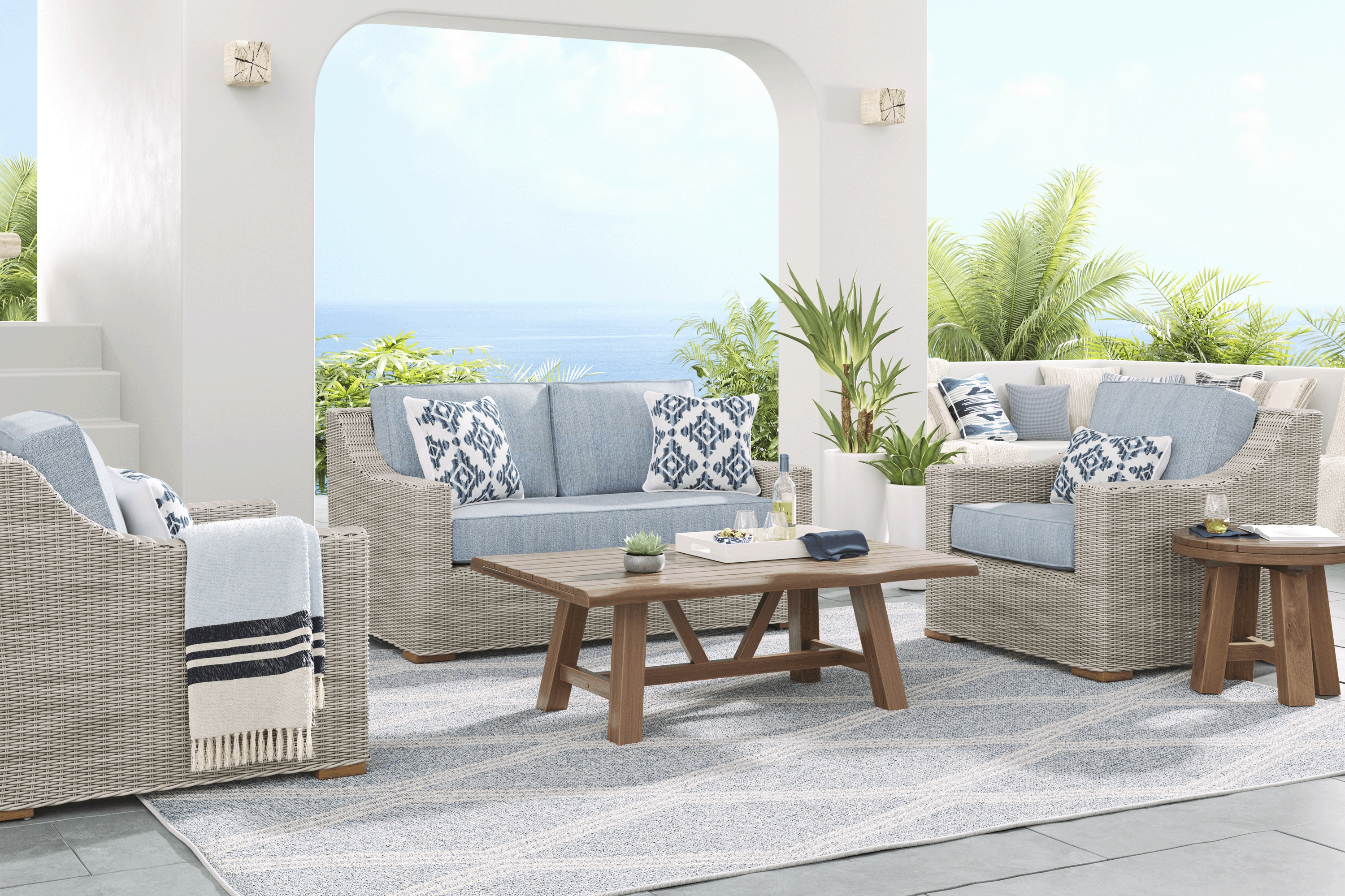 Patmos Gray 4 Pc Outdoor Loveseat Seating Set with Steel Cushions - Thumbnail - Image 1