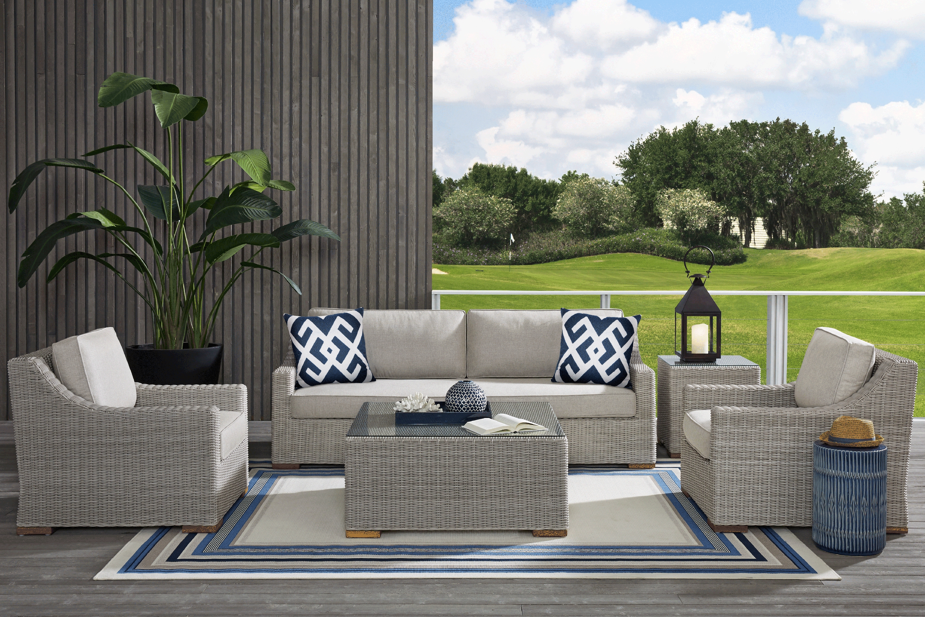 Patmos Gray 6 Pc Outdoor Seating Set with Linen Cushions - Thumbnail - Image 1
