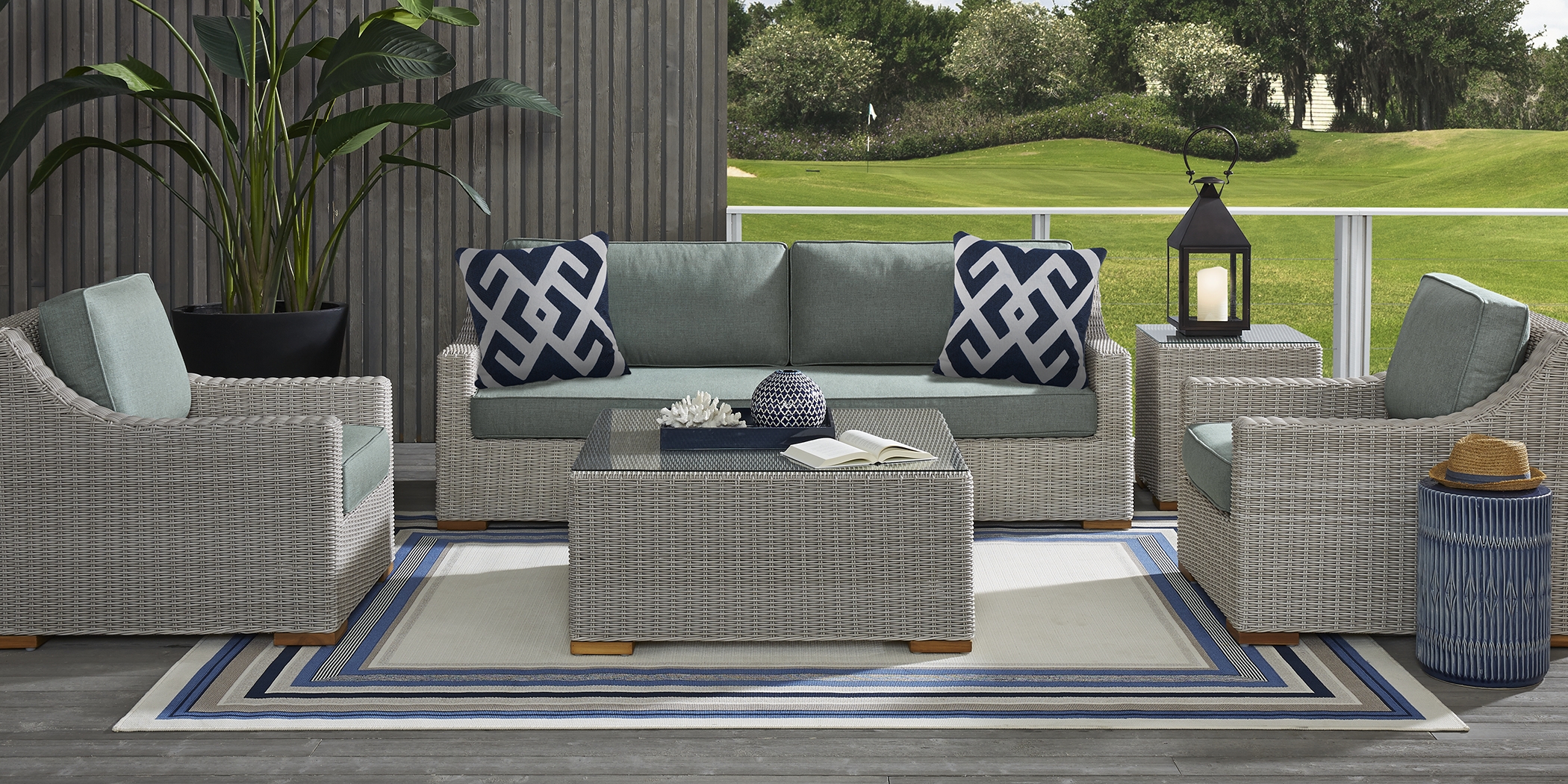 Patmos Gray 6 Pc Outdoor Seating Set with Moss Cushions - Thumbnail - Image 1
