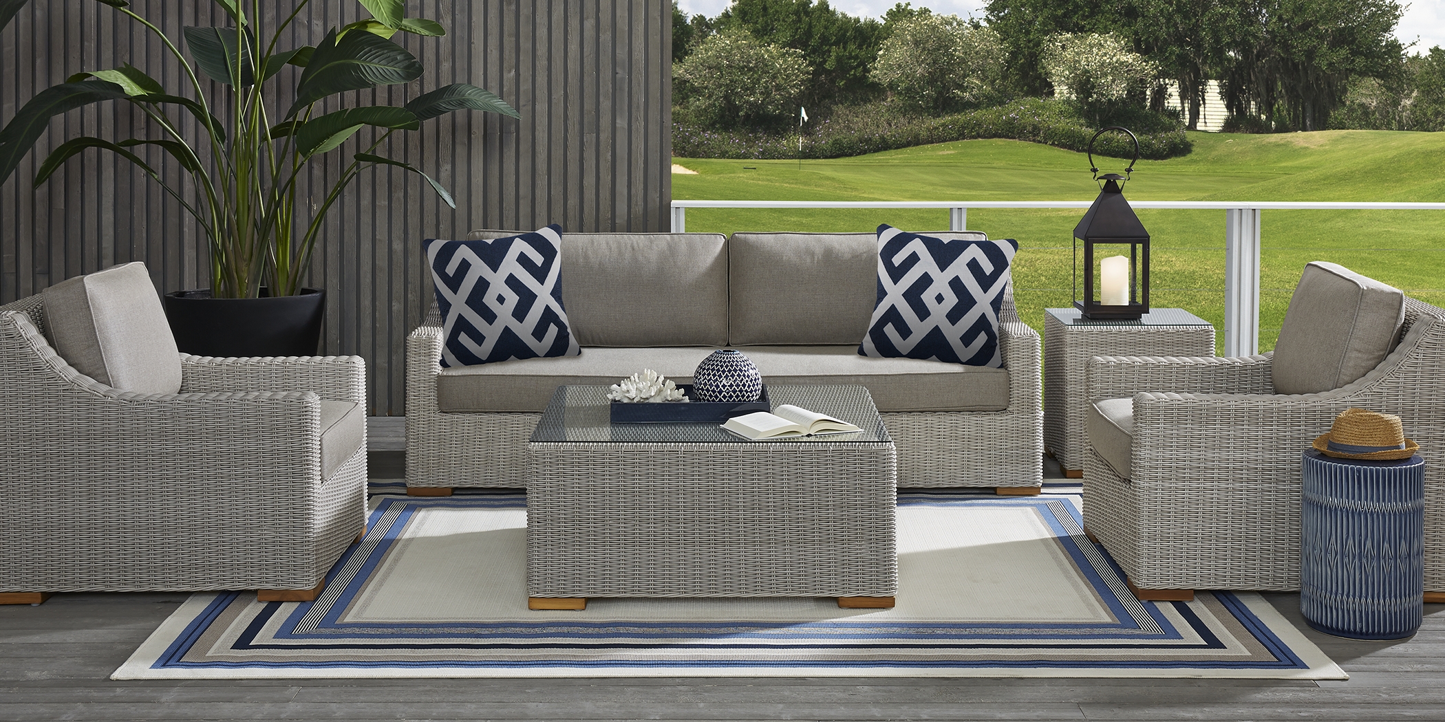 Patmos Gray 6 Pc Outdoor Seating Set with Mushroom Cushions - Thumbnail - Image 1