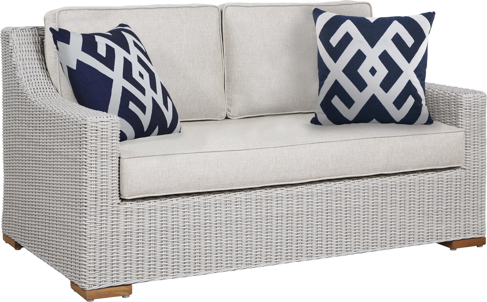 Patmos Gray Outdoor Loveseat with Linen Cushions - Thumbnail - Image 1
