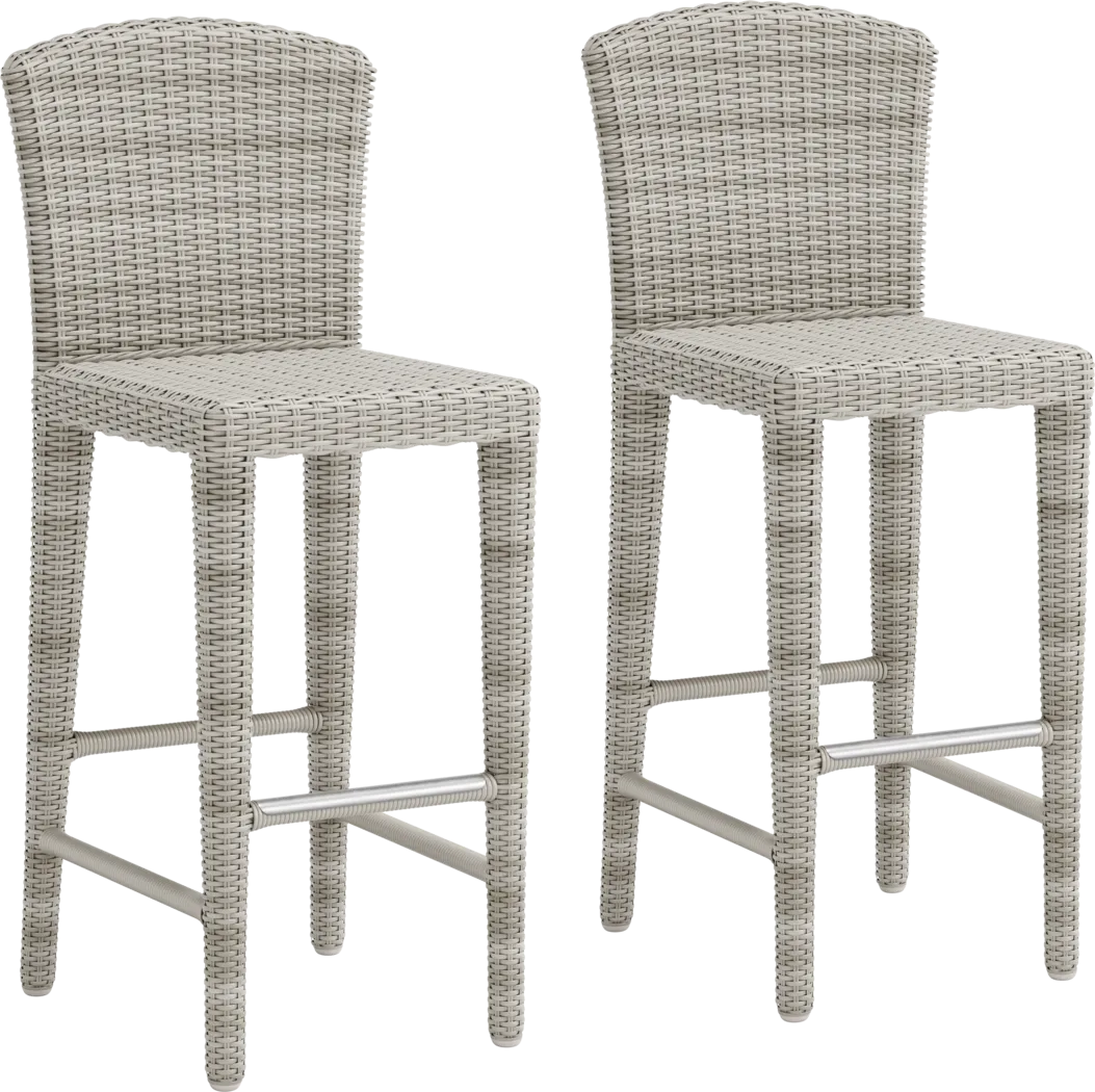 Patmos Gray Wicker Outdoor Barstool, Set of Two - Thumbnail - Image 1