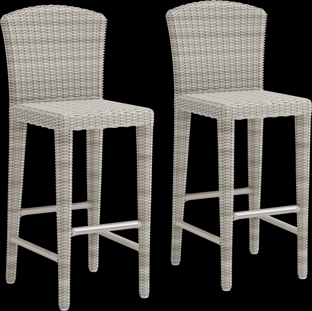 Patmos Gray Wicker Outdoor Barstool, Set of Two - Thumbnail - Image 1