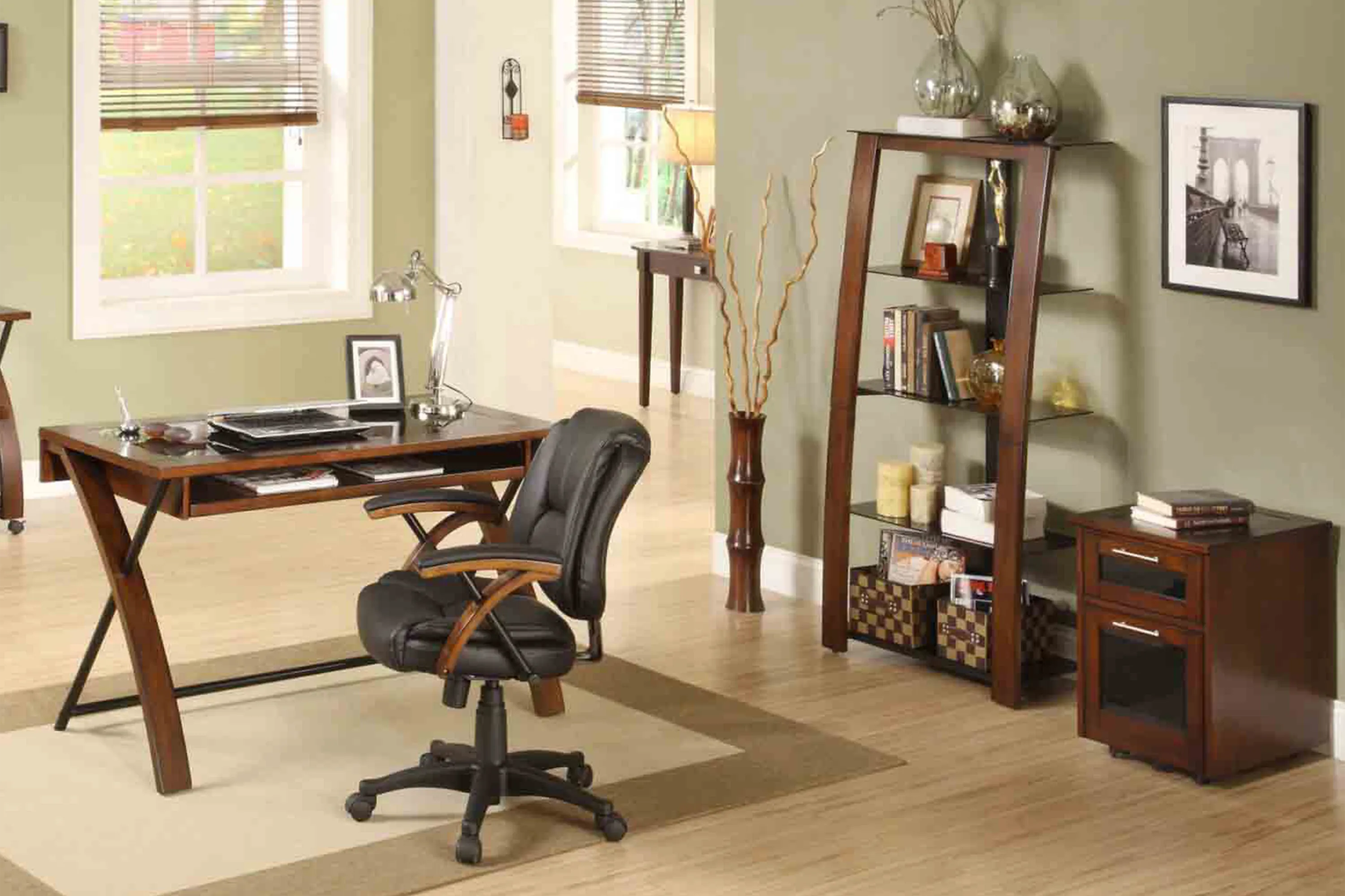 Patrick Cherry Gray 3 Pc Home Office Desk Set with Bookcase - Thumbnail - Image 1