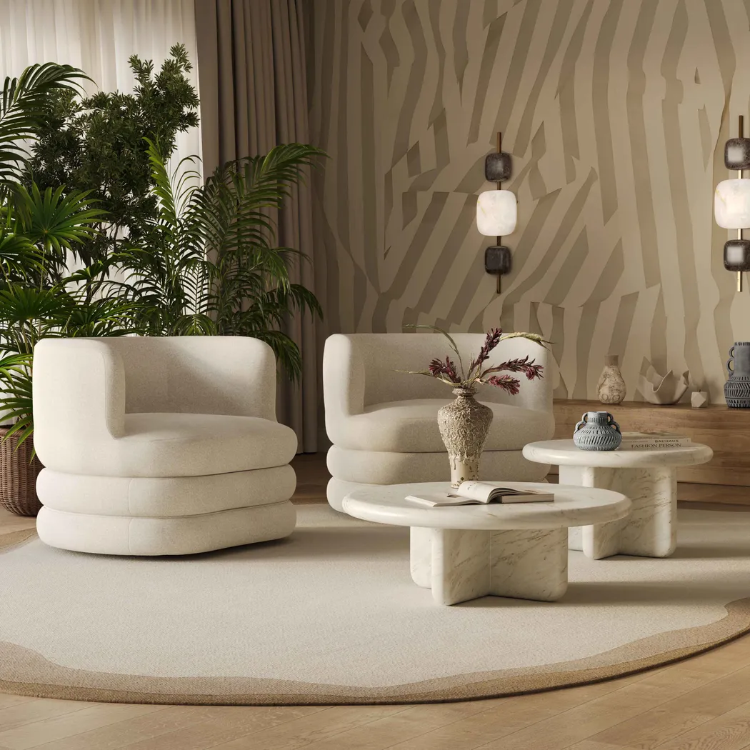 Paulo Beige Swivel Accent Chair - Thumbnail - Image 2