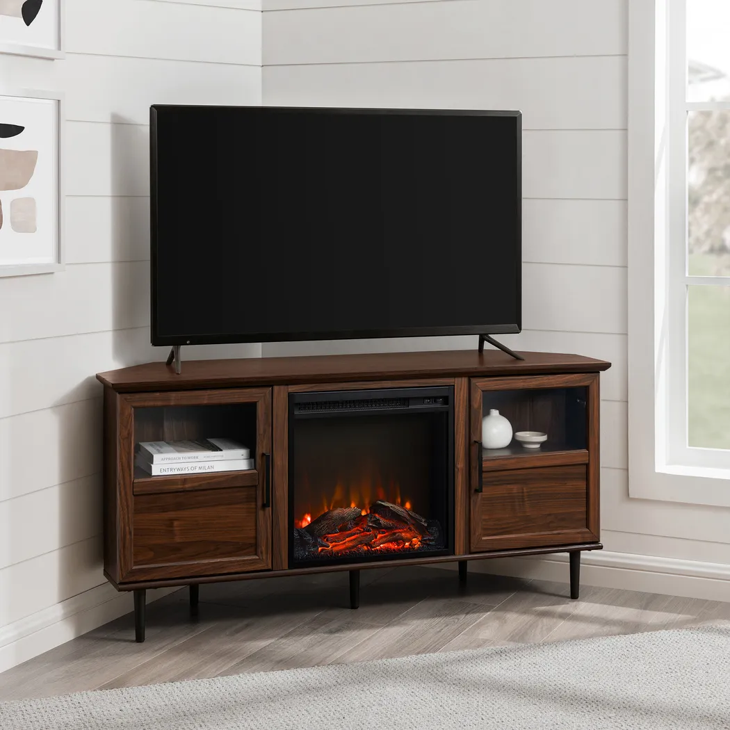Pavona Walnut 54 in. Console, With Electric Fireplace - Thumbnail - Image 2