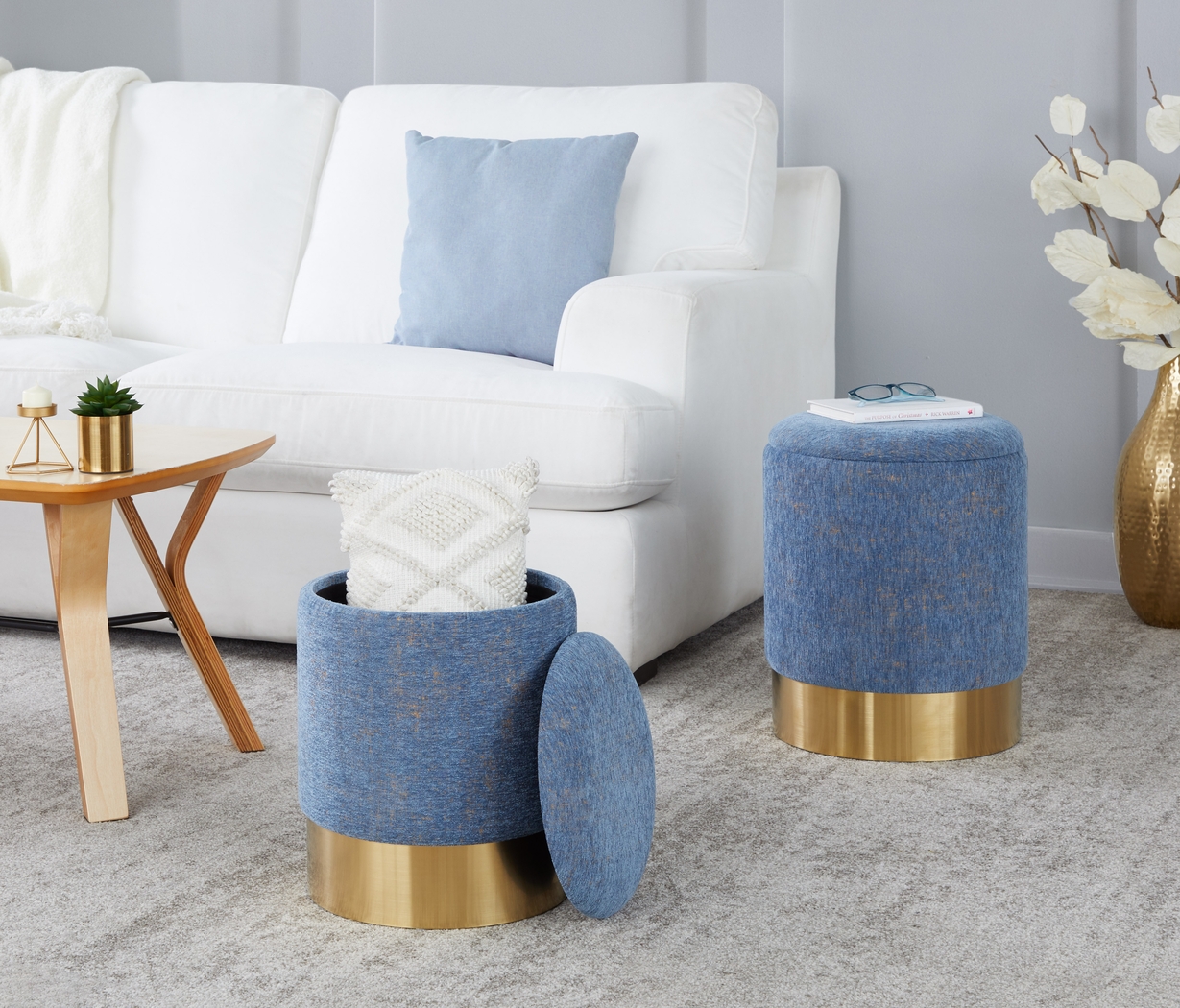 Pearlie Blue Ottoman, Set of 2 - Thumbnail - Image 2