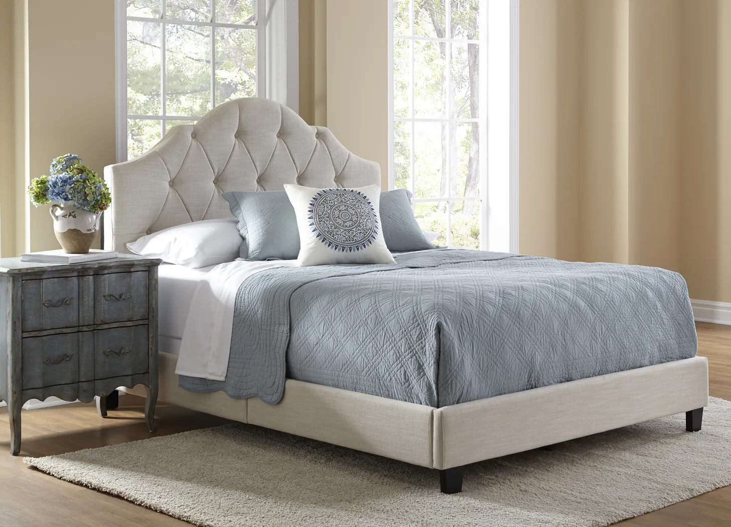 Penina Beige King Upholstered Bed - Thumbnail - Image 2