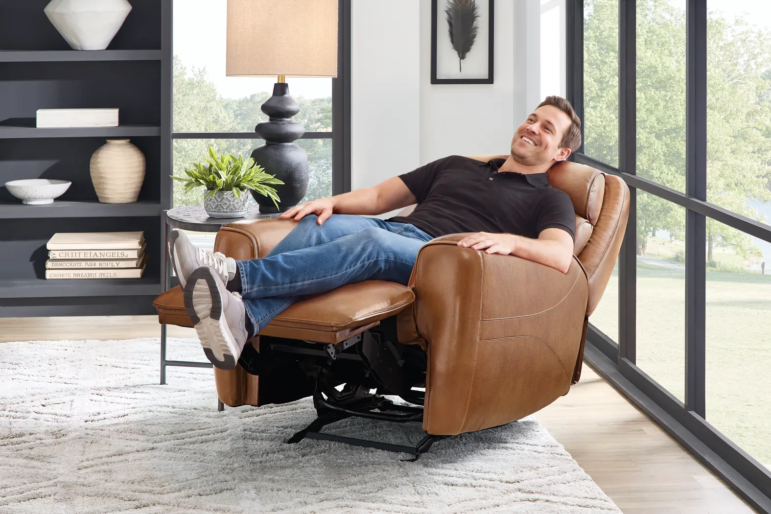 Peninsula Brown Leather Dual Power Glider Recliner - Thumbnail - Image 4