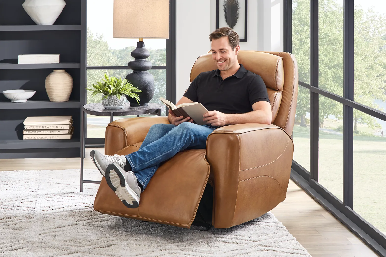 Peninsula Brown Leather Dual Power Glider Recliner - Image 7