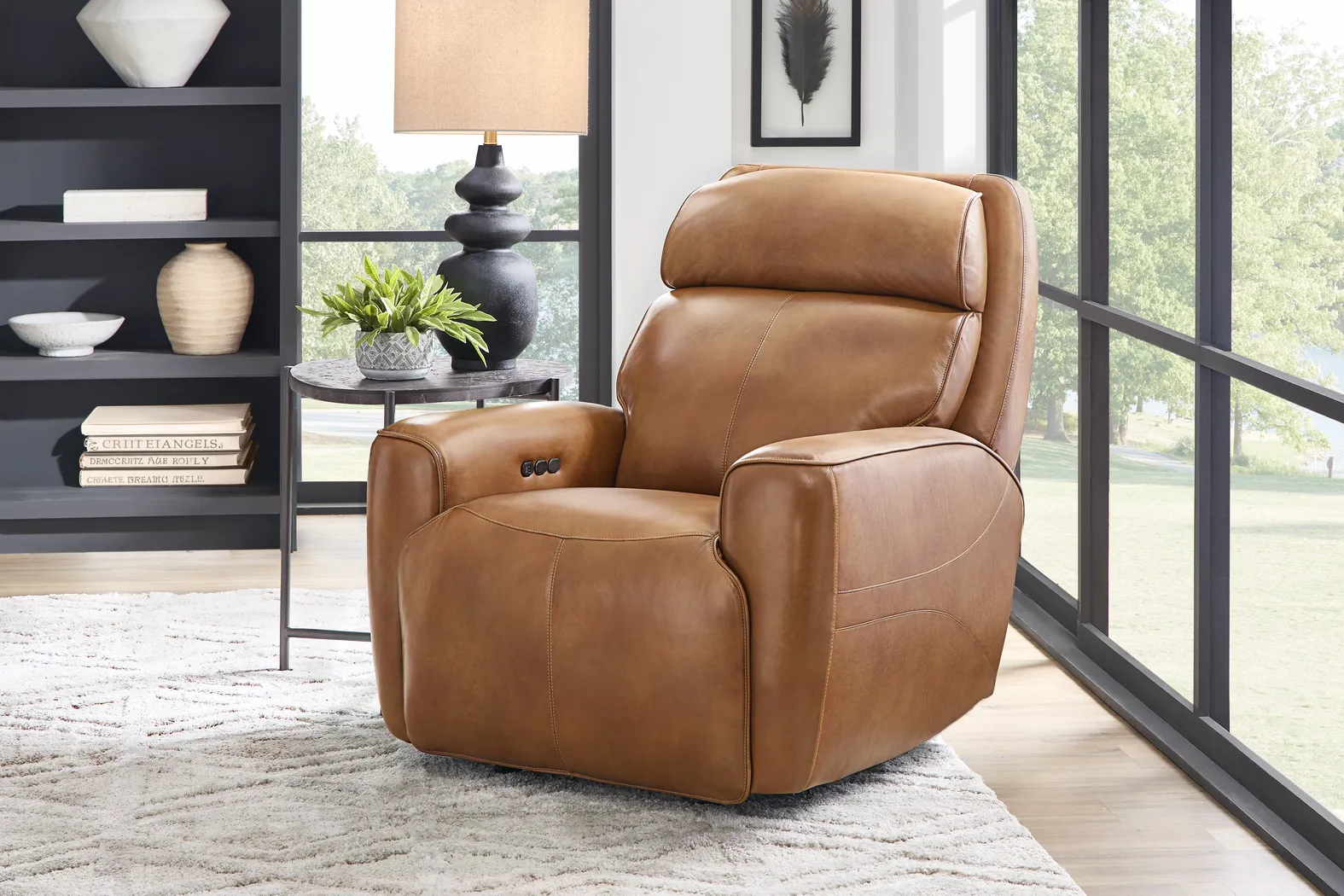 Peninsula Brown Leather Dual Power Glider Recliner - Thumbnail - Image 4