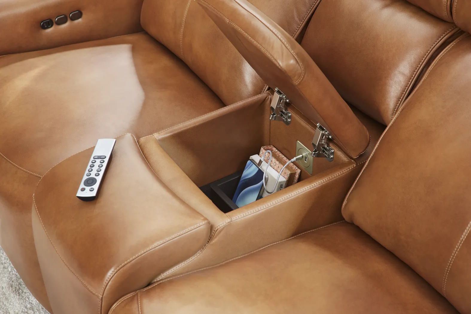 Peninsula Brown Leather 2 Pc Dual Power Reclining Living Room - Thumbnail - Image 9