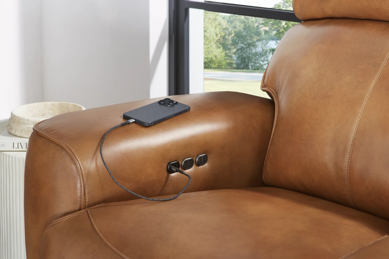 Peninsula Brown Leather 2 Pc Dual Power Reclining Living Room - Thumbnail - Image 6