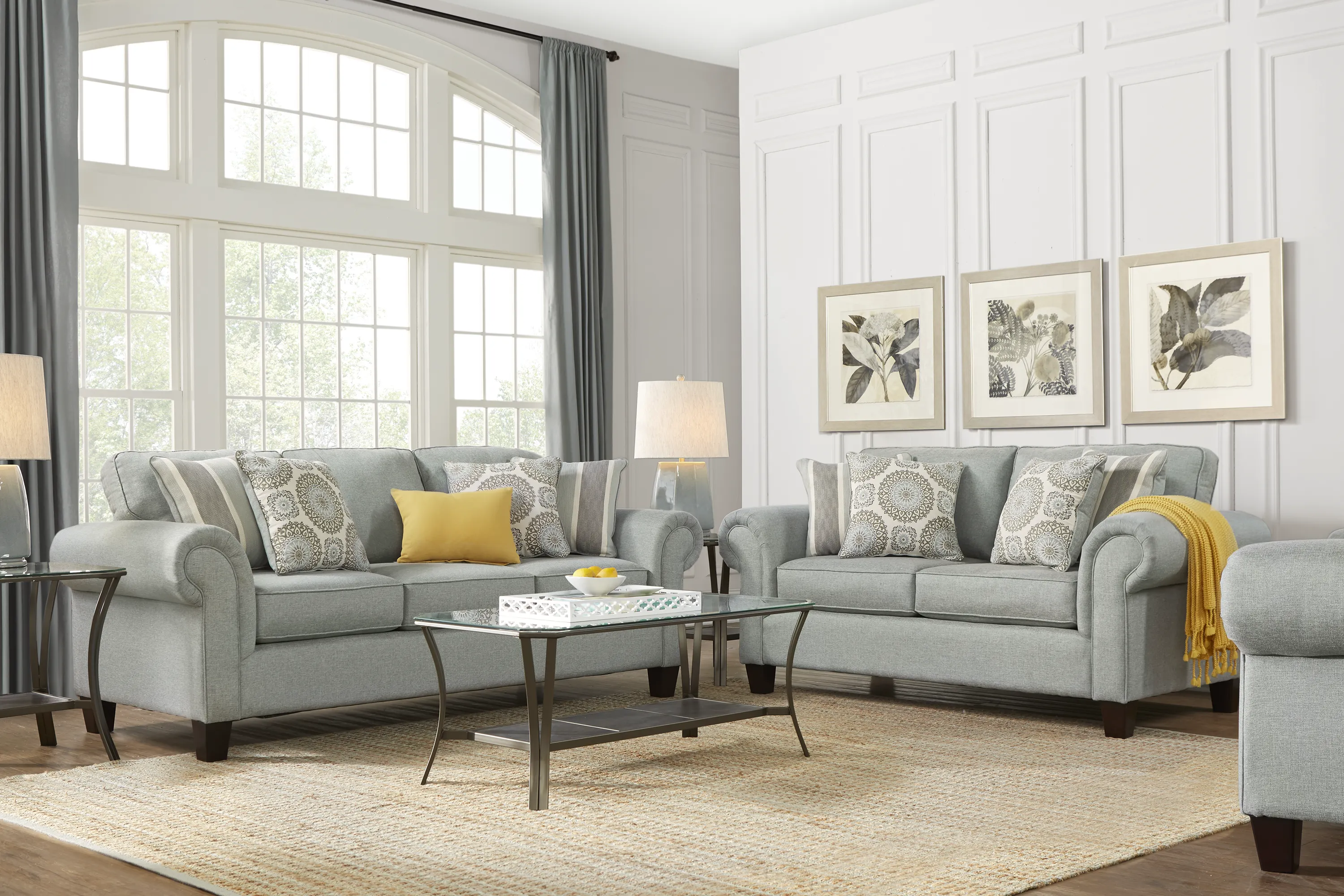 Pennington Blue 7 Pc Living Room with Gel Foam Sleeper Sofa - Thumbnail - Image 1