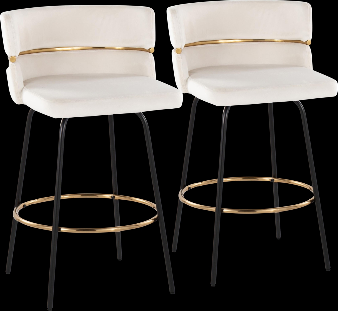 Percivale V Cream Swivel Barstool, Set of 2 - Thumbnail - Image 1