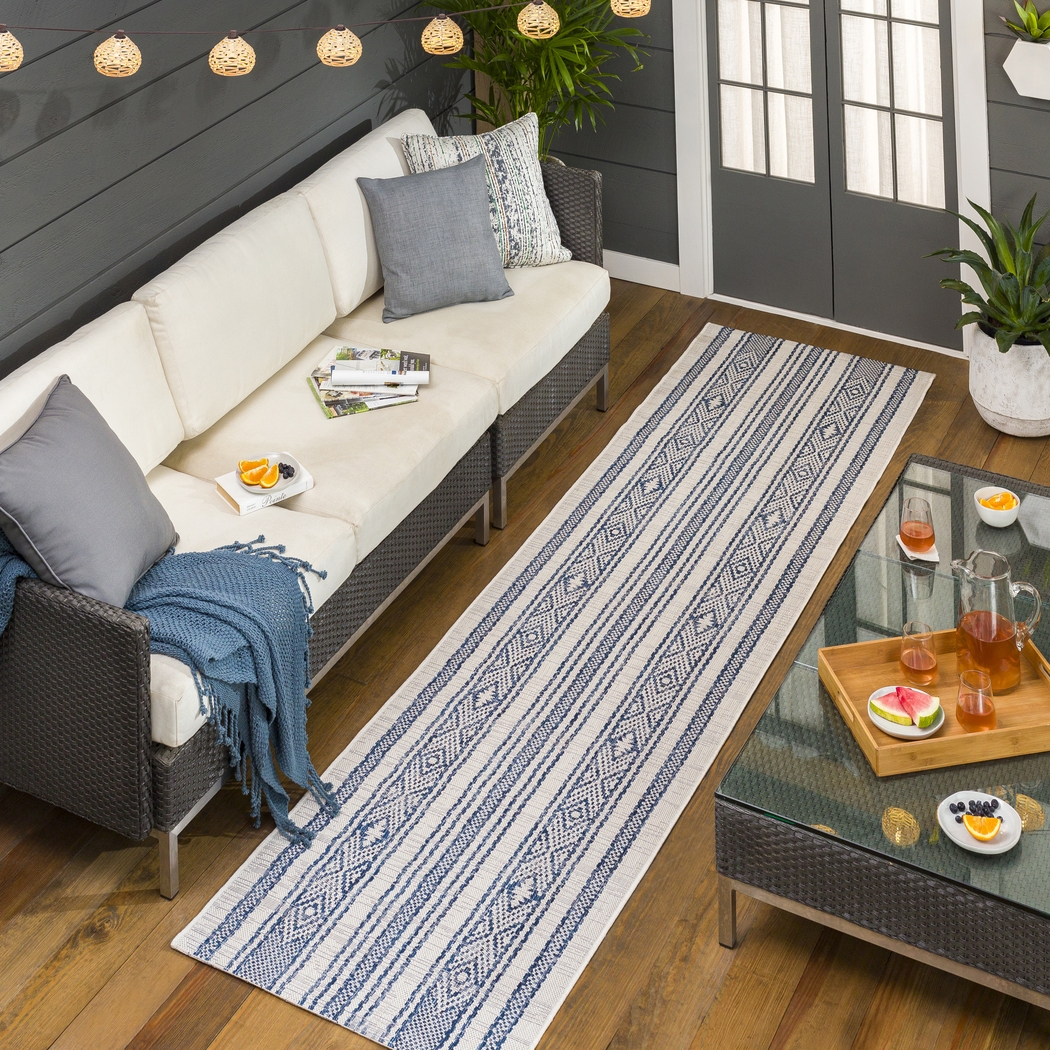 Perris Dark Blue 2'7 x 10' Indoor/Outdoor Rug - Thumbnail - Image 2