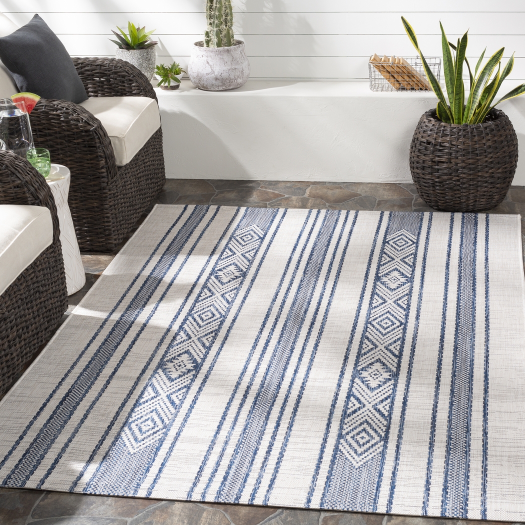 Perris Dark Blue 5'3 x 7'7 Indoor/Outdoor Rug - Thumbnail - Image 2