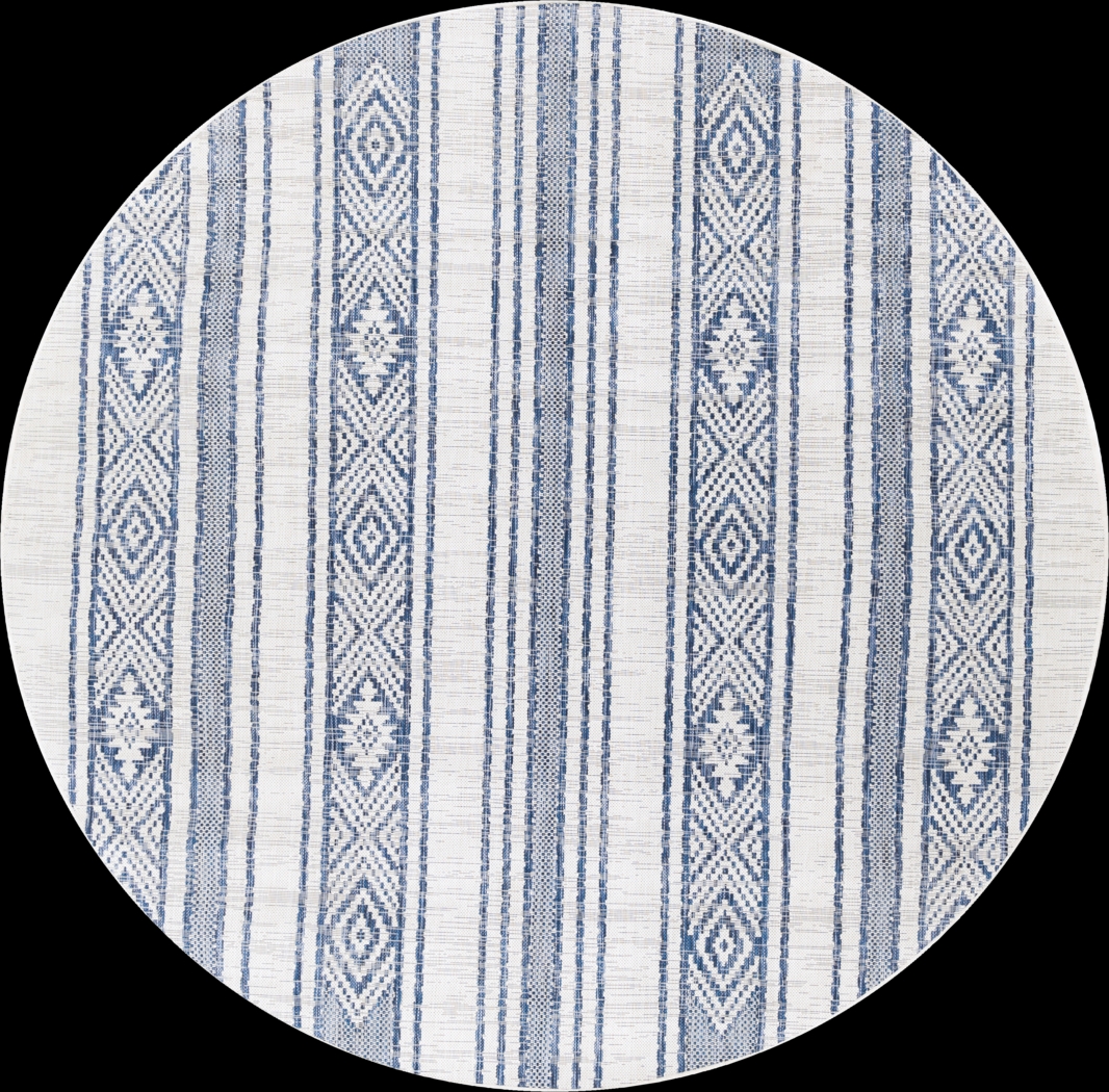 Perris Dark Blue 6'7 Round Indoor/Outdoor Rug - Thumbnail - Image 1