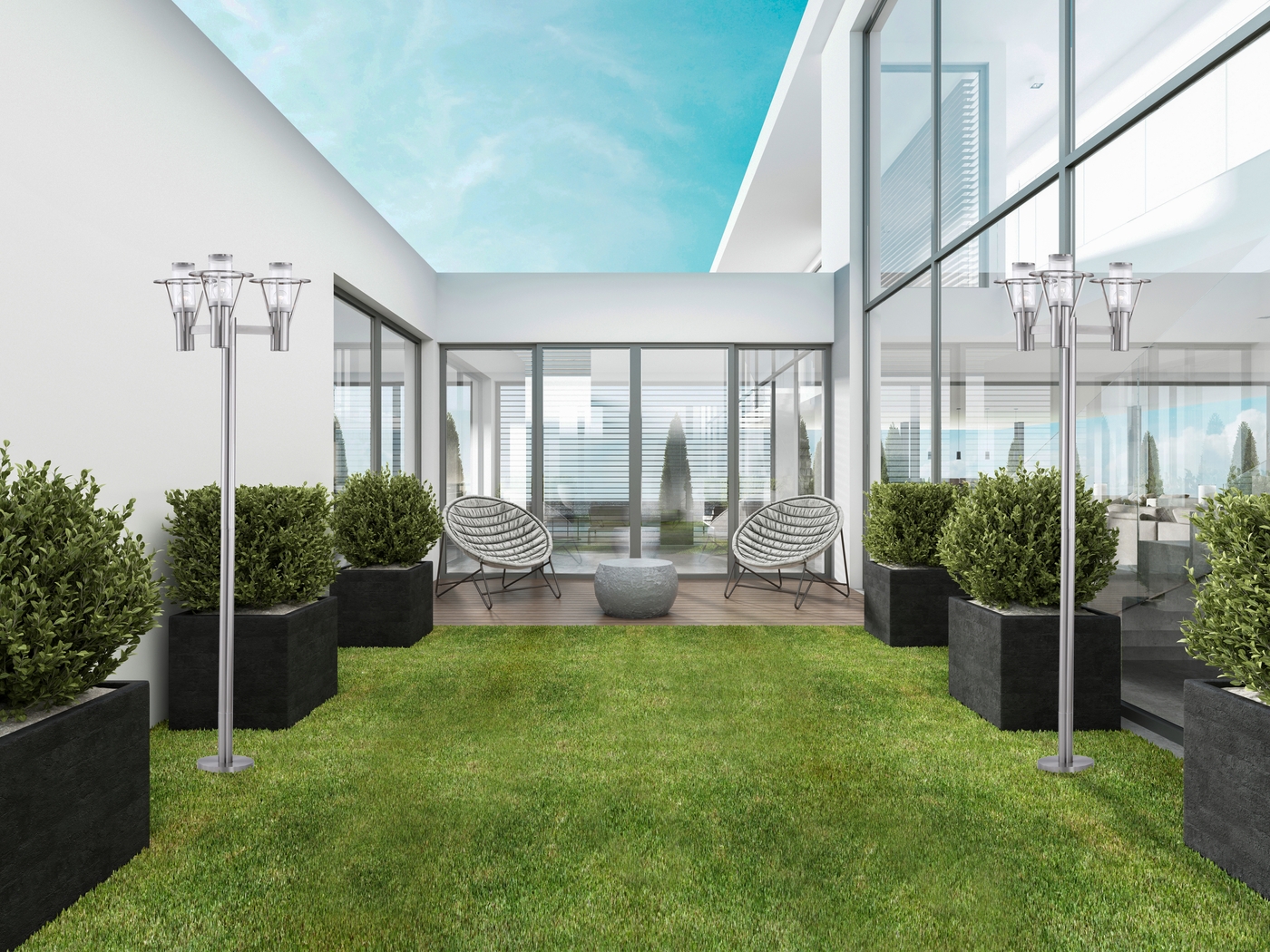 Perrott Bend Silver Outdoor 3 Light Floor Lamp - Thumbnail - Image 5