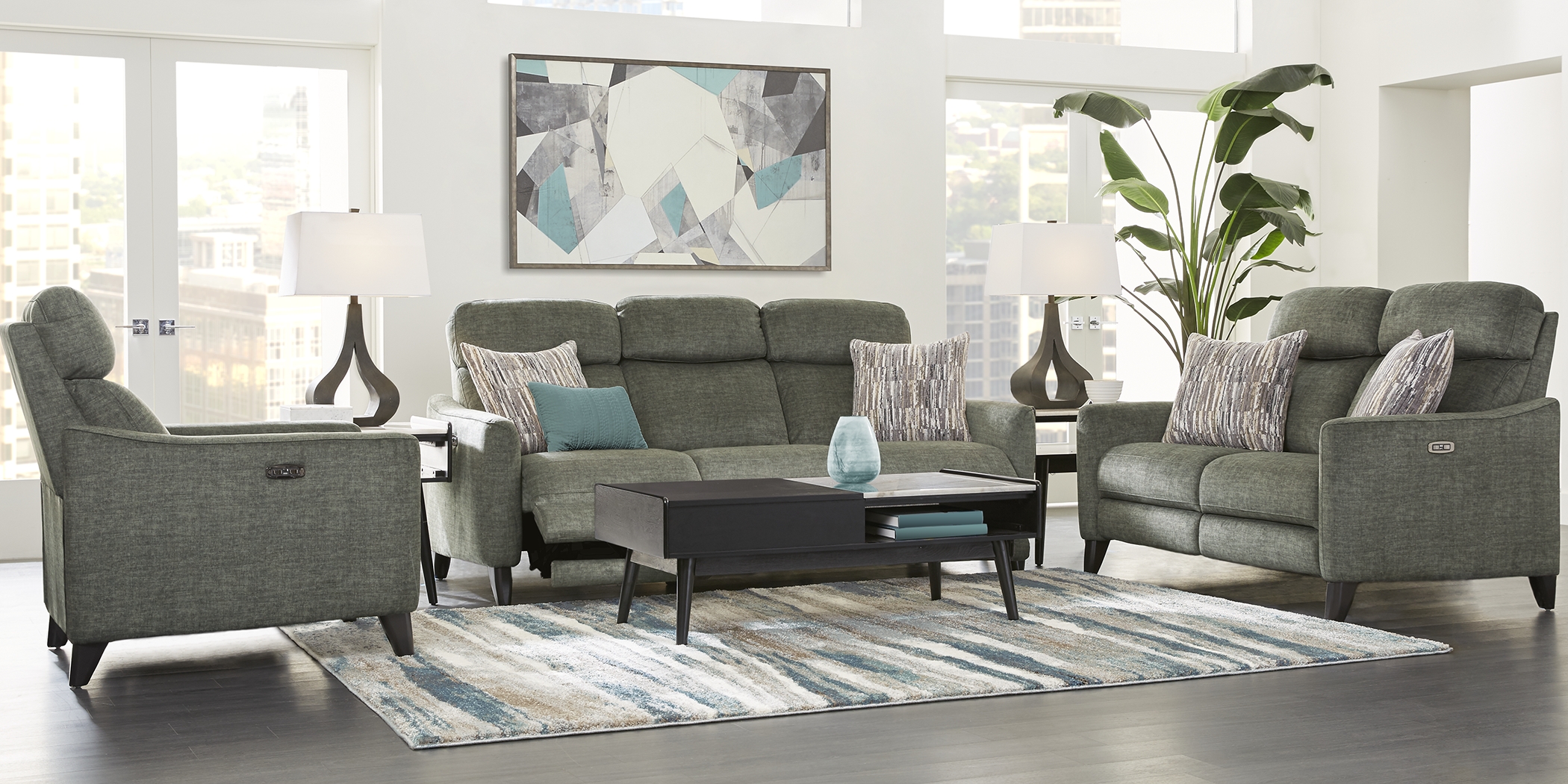 Pierceton Gray 5 Pc Living Room with Dual Power Reclining Sofa - Thumbnail - Image 1