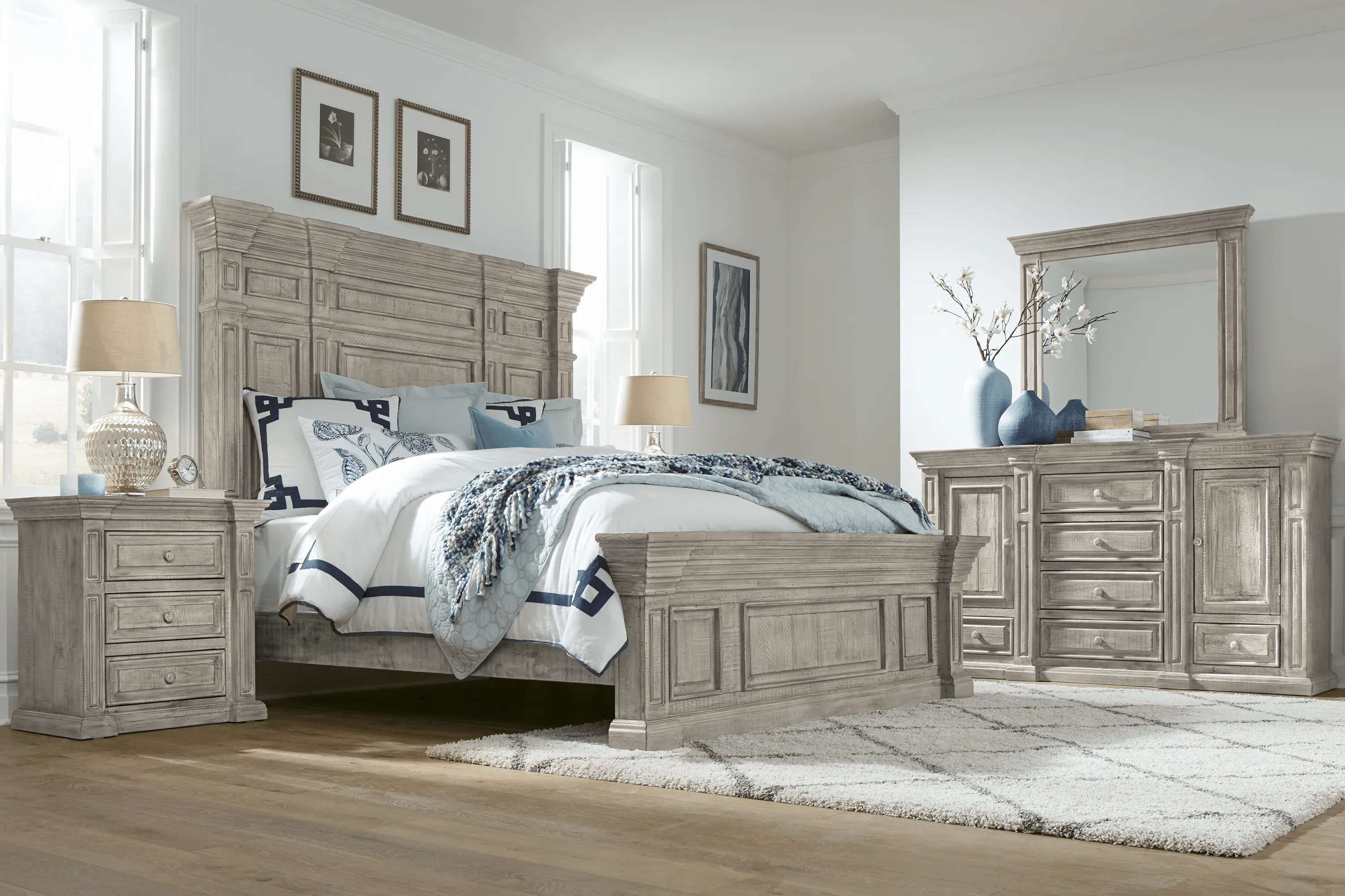 Pine Manor Gray 8 Pc King Panel Bedroom - Thumbnail - Image 1