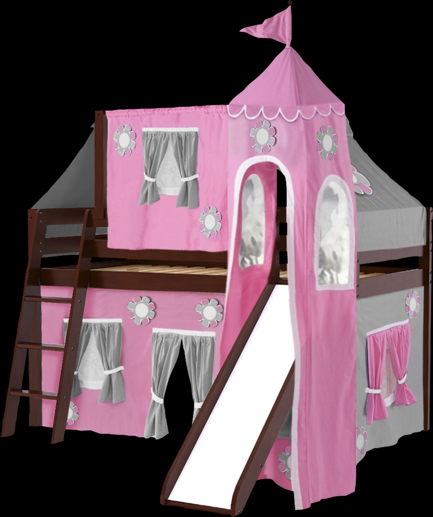 Pink Cottage Cherry Jr. Tent Loft Bed with Slide, Top Tent and Tower - Thumbnail - Image 1