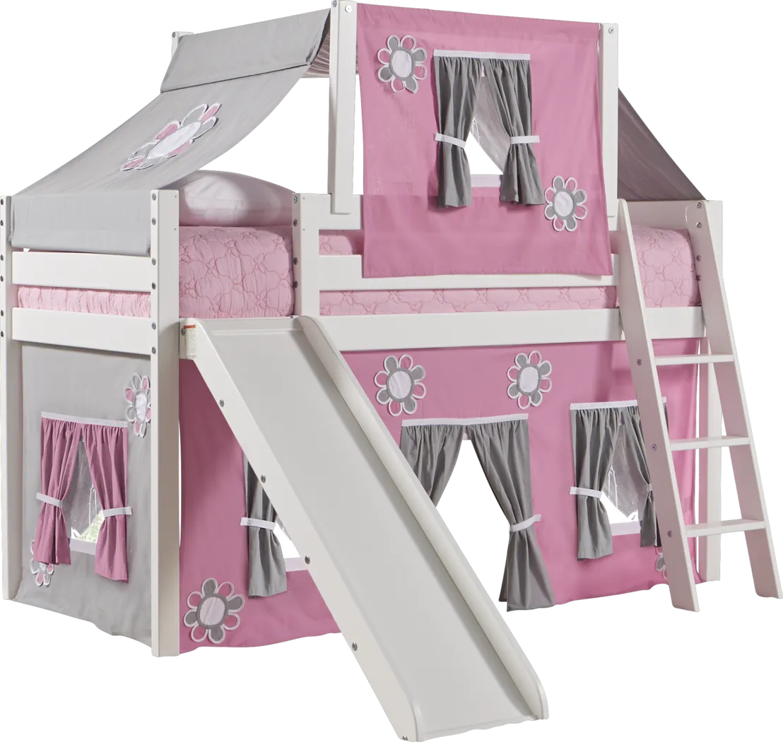 Pink Cottage White Jr. Tent Loft Bed with Slide and Top Tent - Thumbnail - Image 1