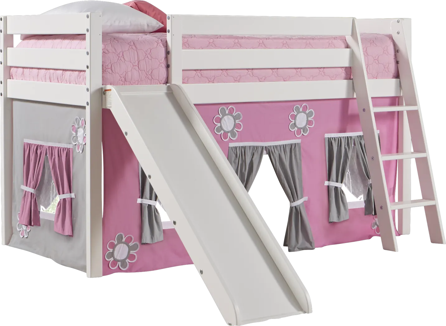 Pink Cottage White Jr. Tent Loft Bed with Slide - Thumbnail - Image 1