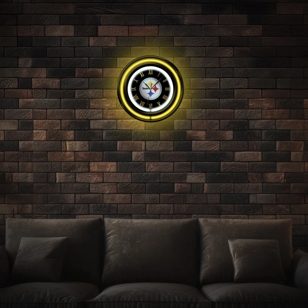 Pittsburgh Steelers White Neon Wall Clock - Thumbnail - Image 2