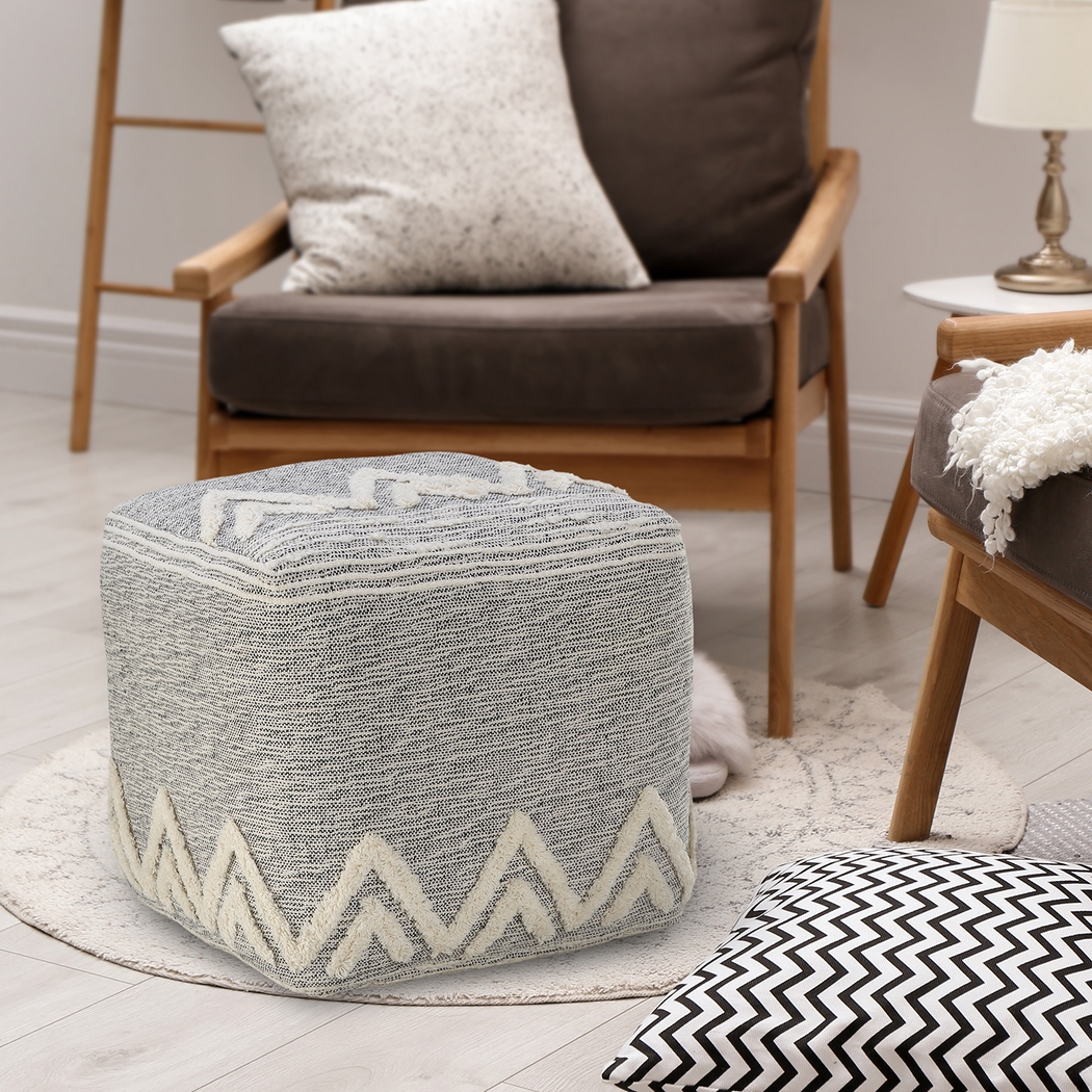 Piziti Gray/Ivory Pouf - Thumbnail - Image 2
