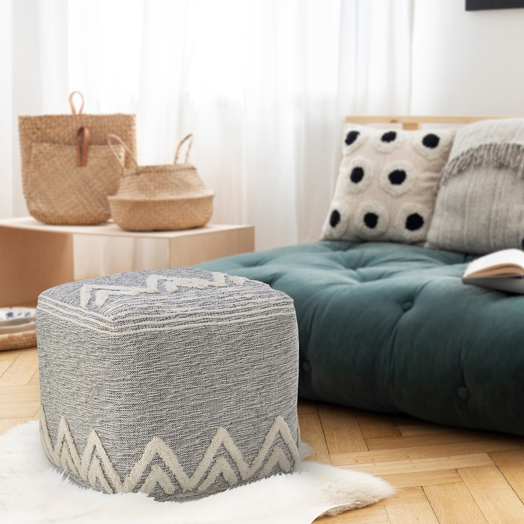 Piziti Gray/Ivory Pouf - Thumbnail - Image 3