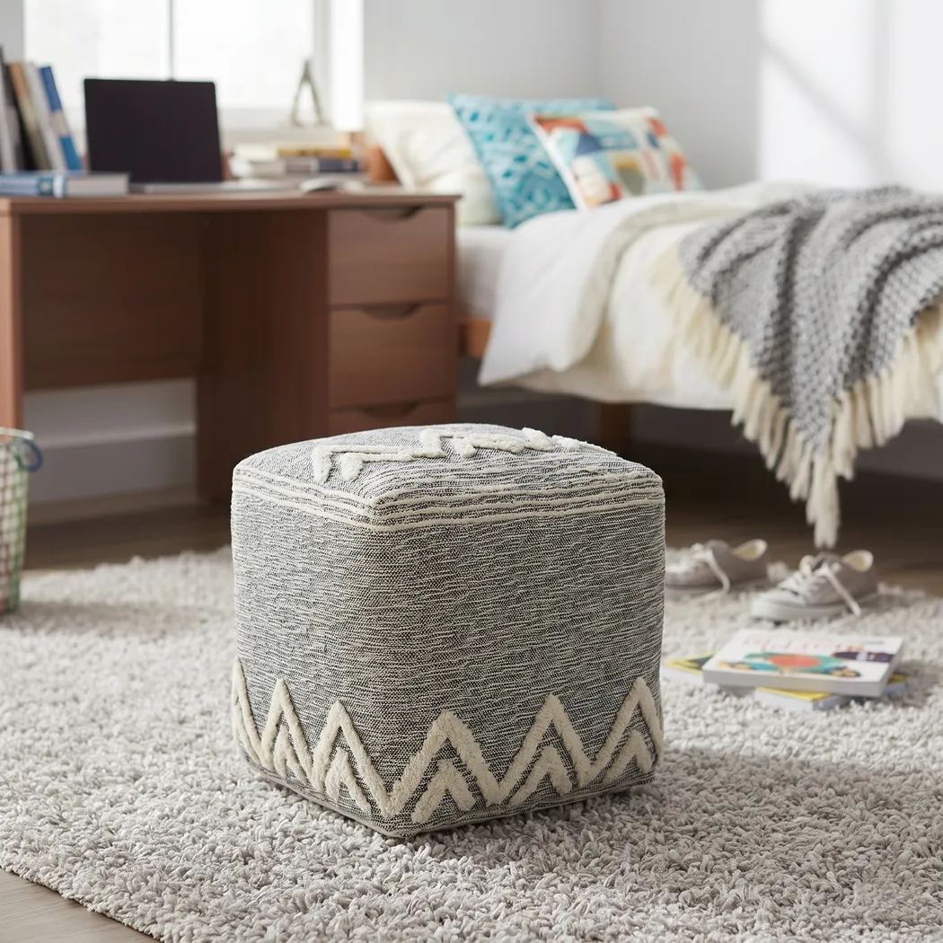 Piziti Gray/Ivory Pouf - Thumbnail - Image 9
