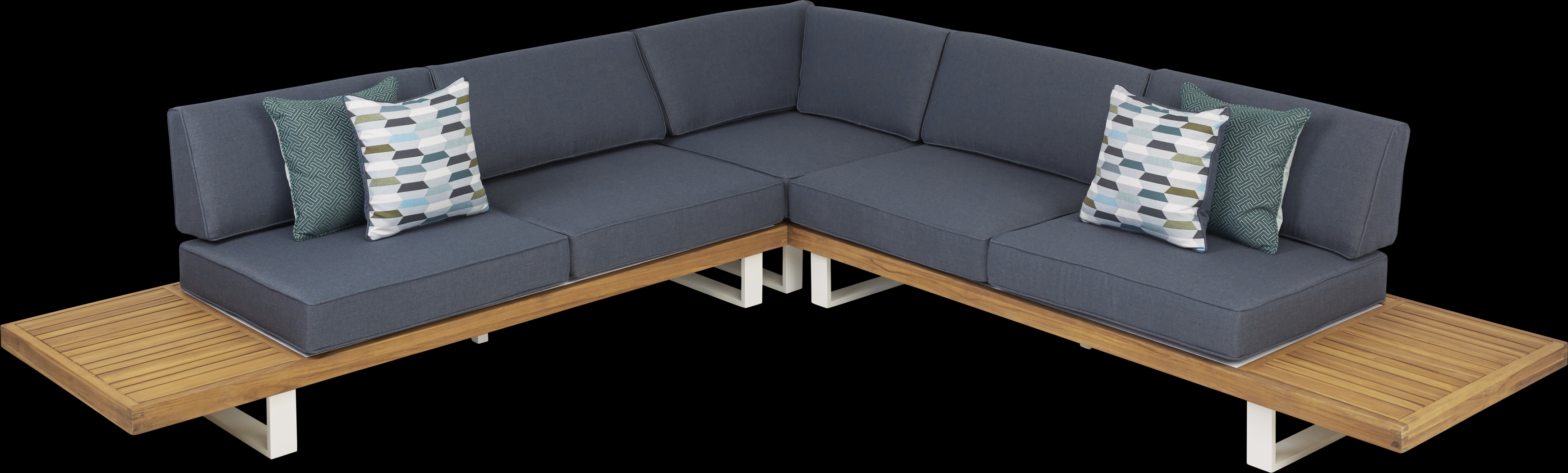 Platform Teak 3 Pc Outdoor Sectional with Denim Cushions - Thumbnail - Image 3