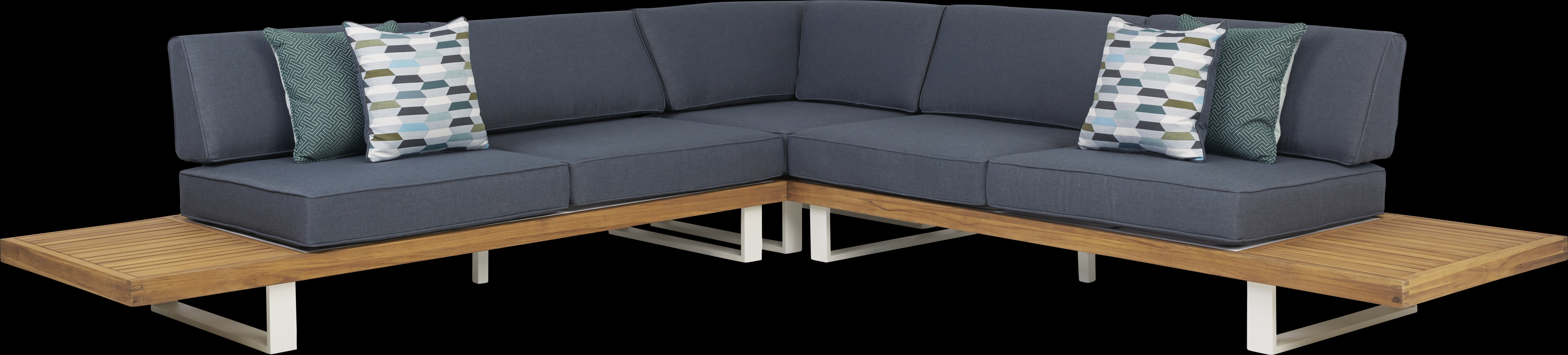 Platform Teak 3 Pc Outdoor Sectional with Denim Cushions - Thumbnail - Image 1