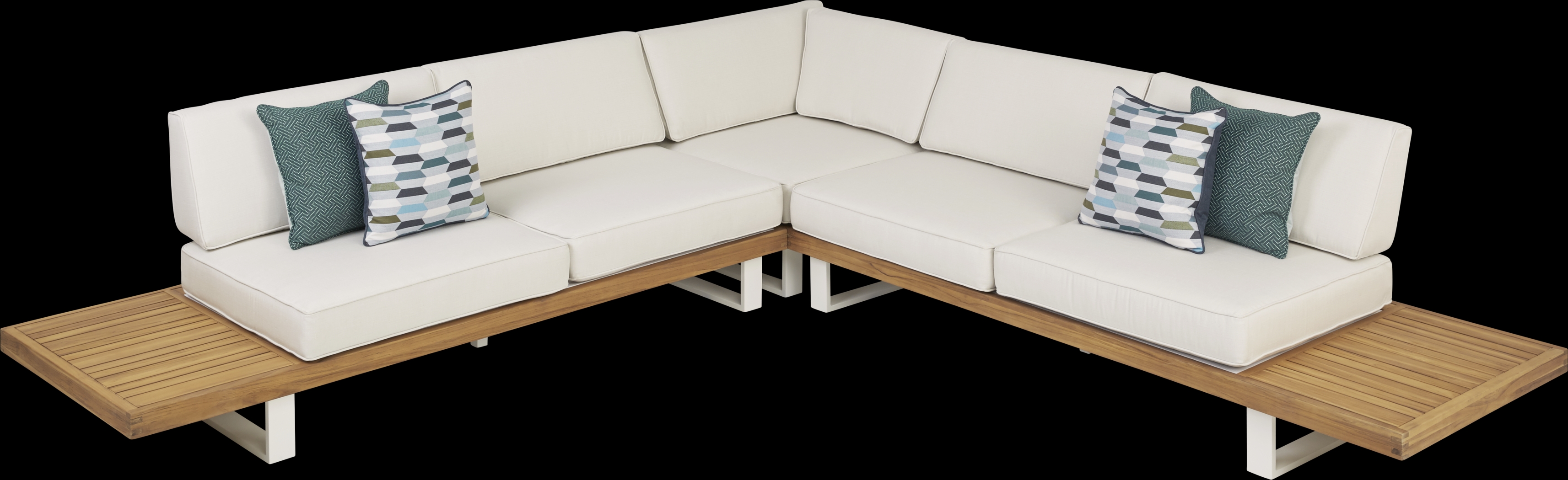 Platform Teak 3 Pc Outdoor Sectional with White Sand Cushions - Thumbnail - Image 3