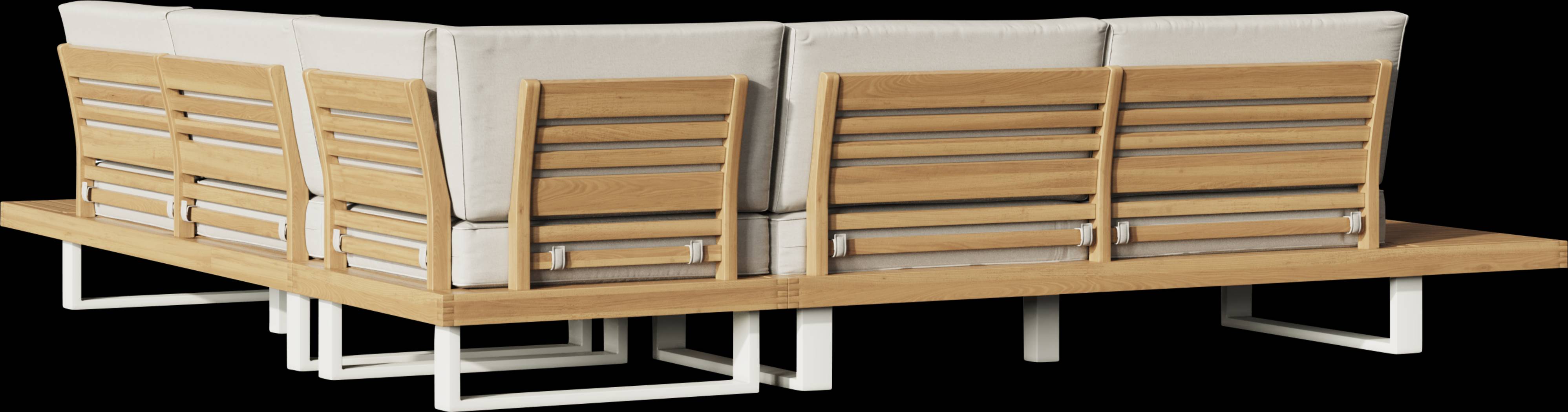 Platform Teak 3 Pc Outdoor Sectional with White Sand Cushions - Thumbnail - Image 4