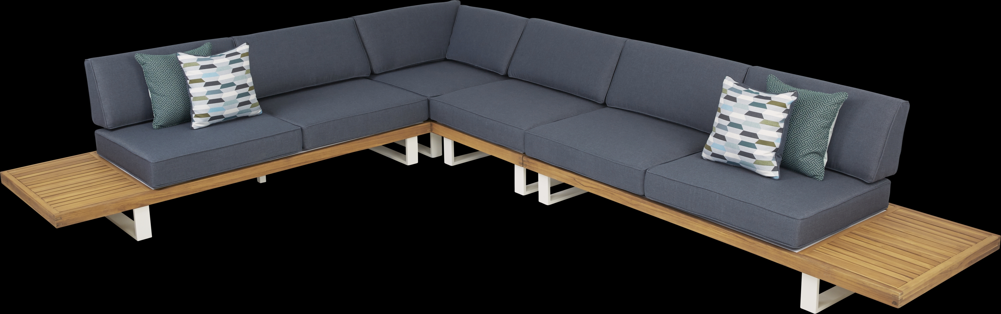 Platform 5 Pc Outdoor Sectional Seating Set with Denim Cushions - Thumbnail - Image 4