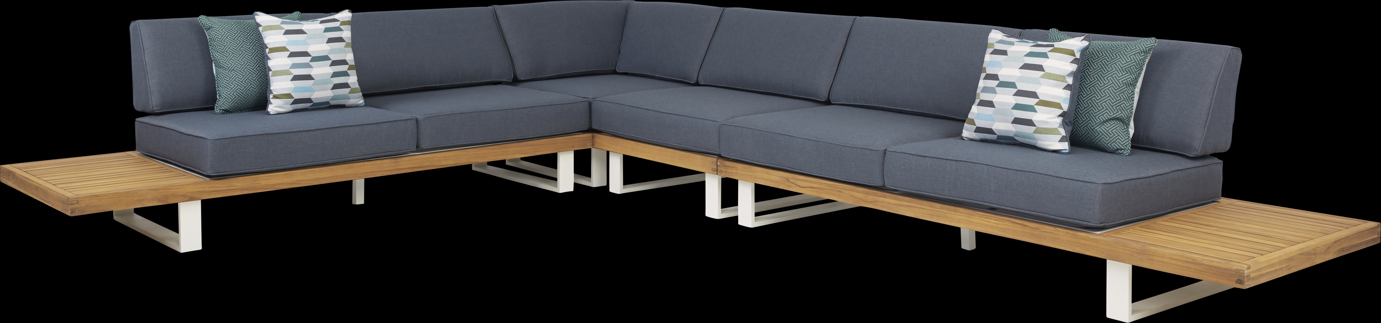 Platform 5 Pc Outdoor Sectional Seating Set with Denim Cushions - Thumbnail - Image 3