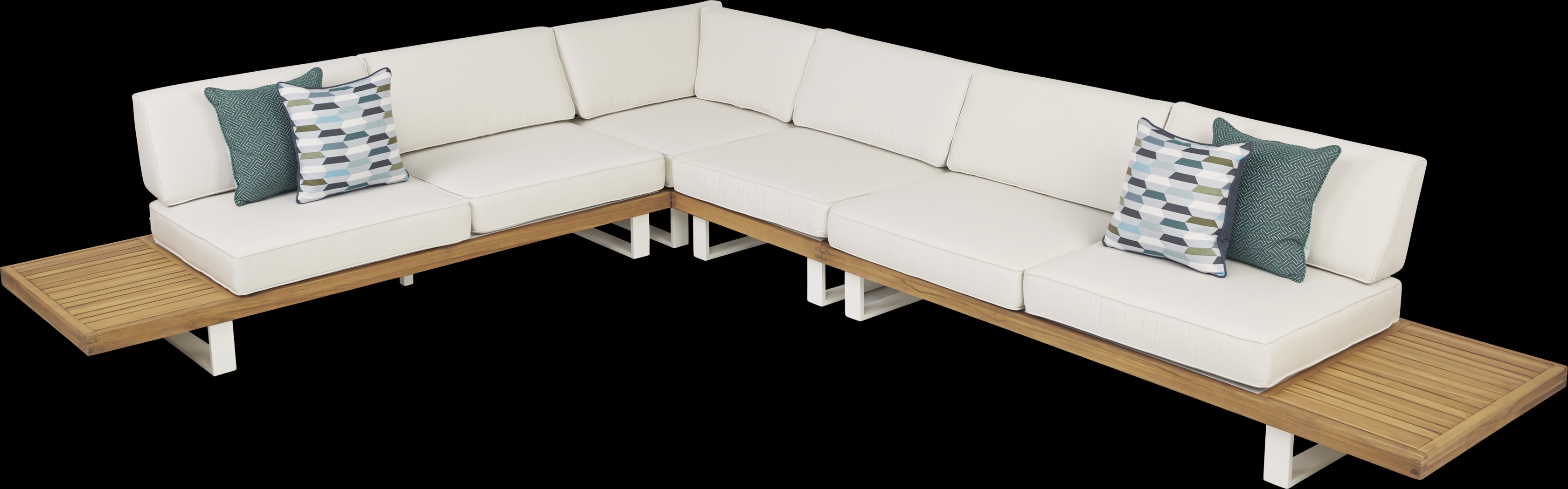 Platform Teak 4 Pc Outdoor Sectional with White Sand Cushions - Thumbnail - Image 3