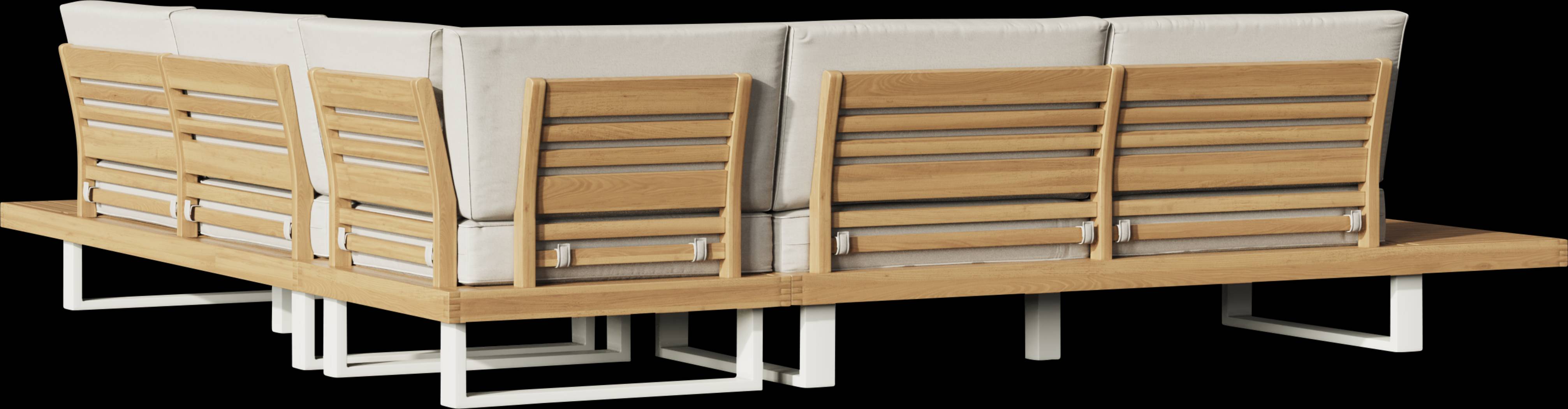 Platform Teak 4 Pc Outdoor Sectional with White Sand Cushions - Thumbnail - Image 4