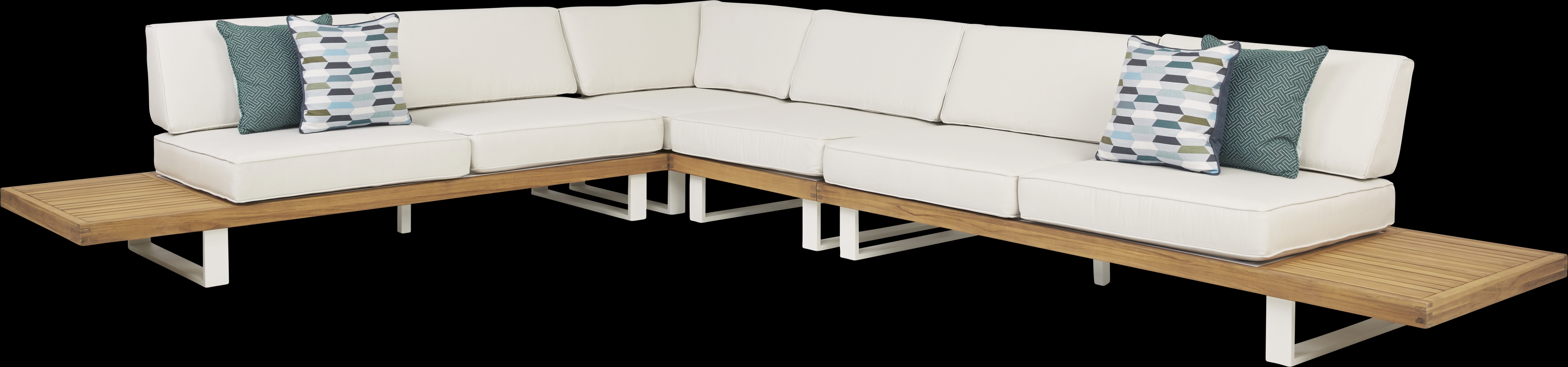 Platform Teak 4 Pc Outdoor Sectional with White Sand Cushions - Thumbnail - Image 1