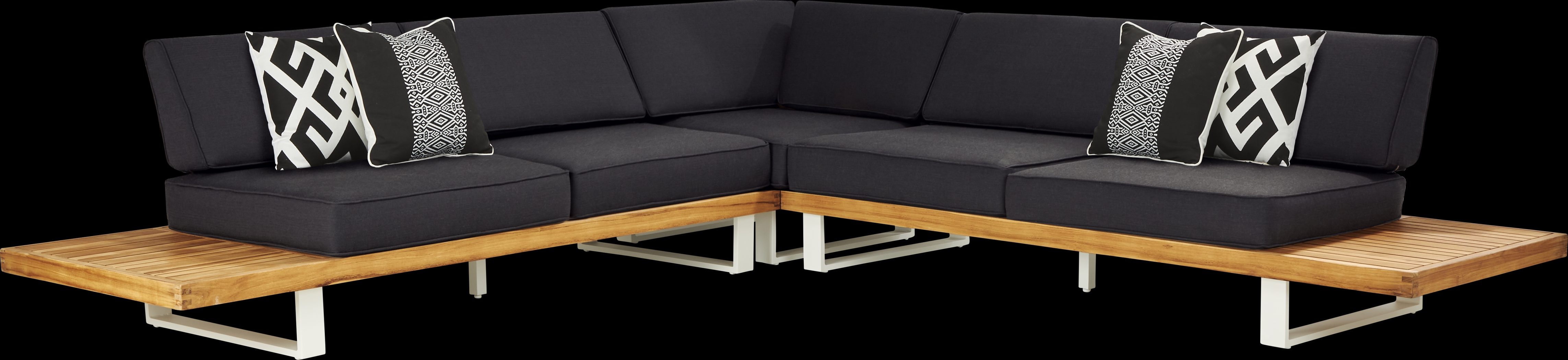 Platform Teak 3 Pc Outdoor Sectional with Charcoal Cushions - Thumbnail - Image 1